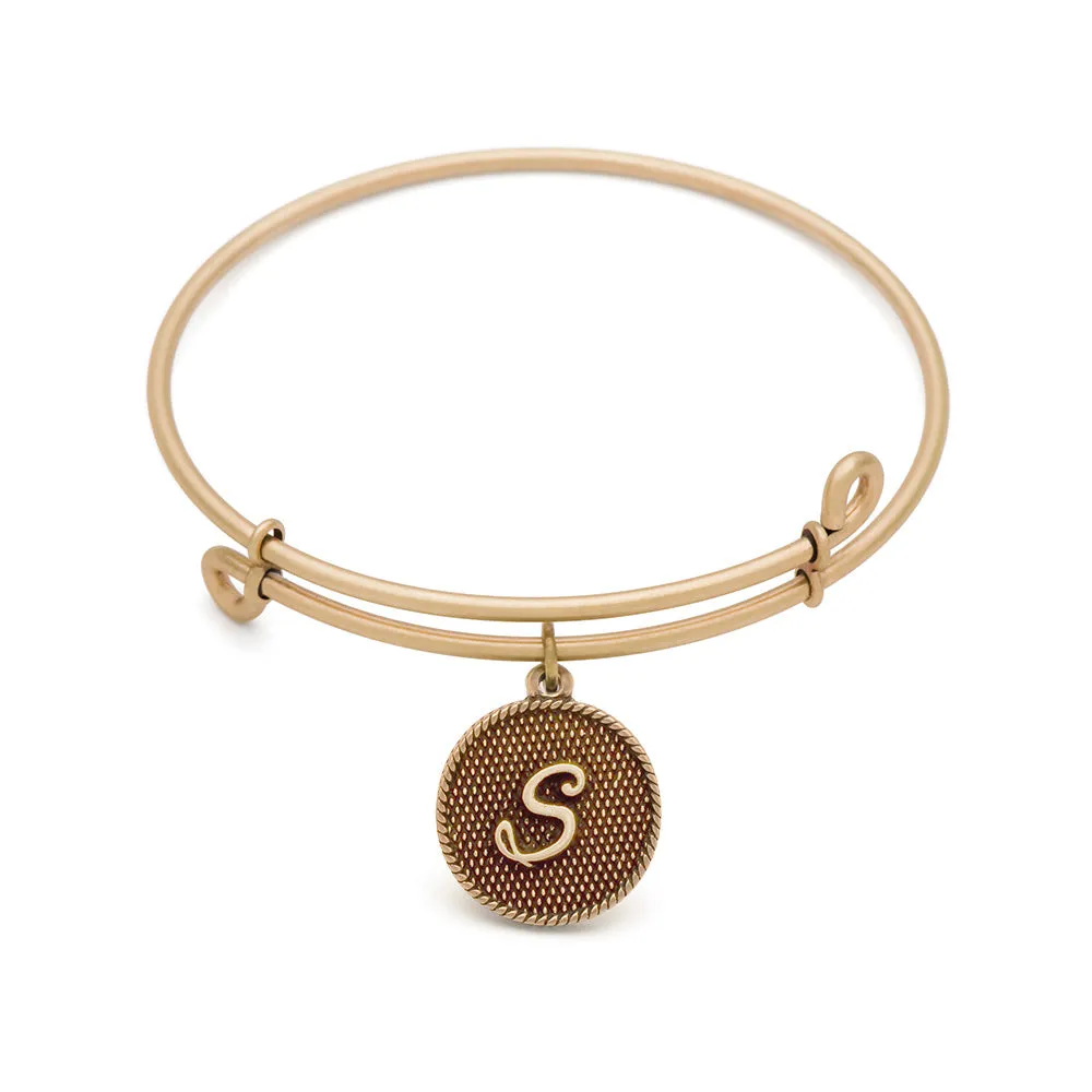 Initial S, Bangle Antique Gold Color Finish