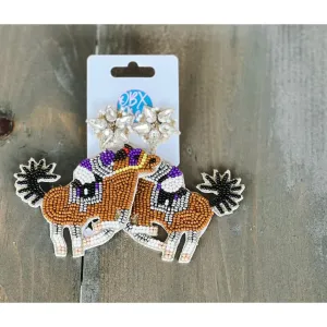 Kentucky Derby Riding Horse Seed Beaded Earrings S