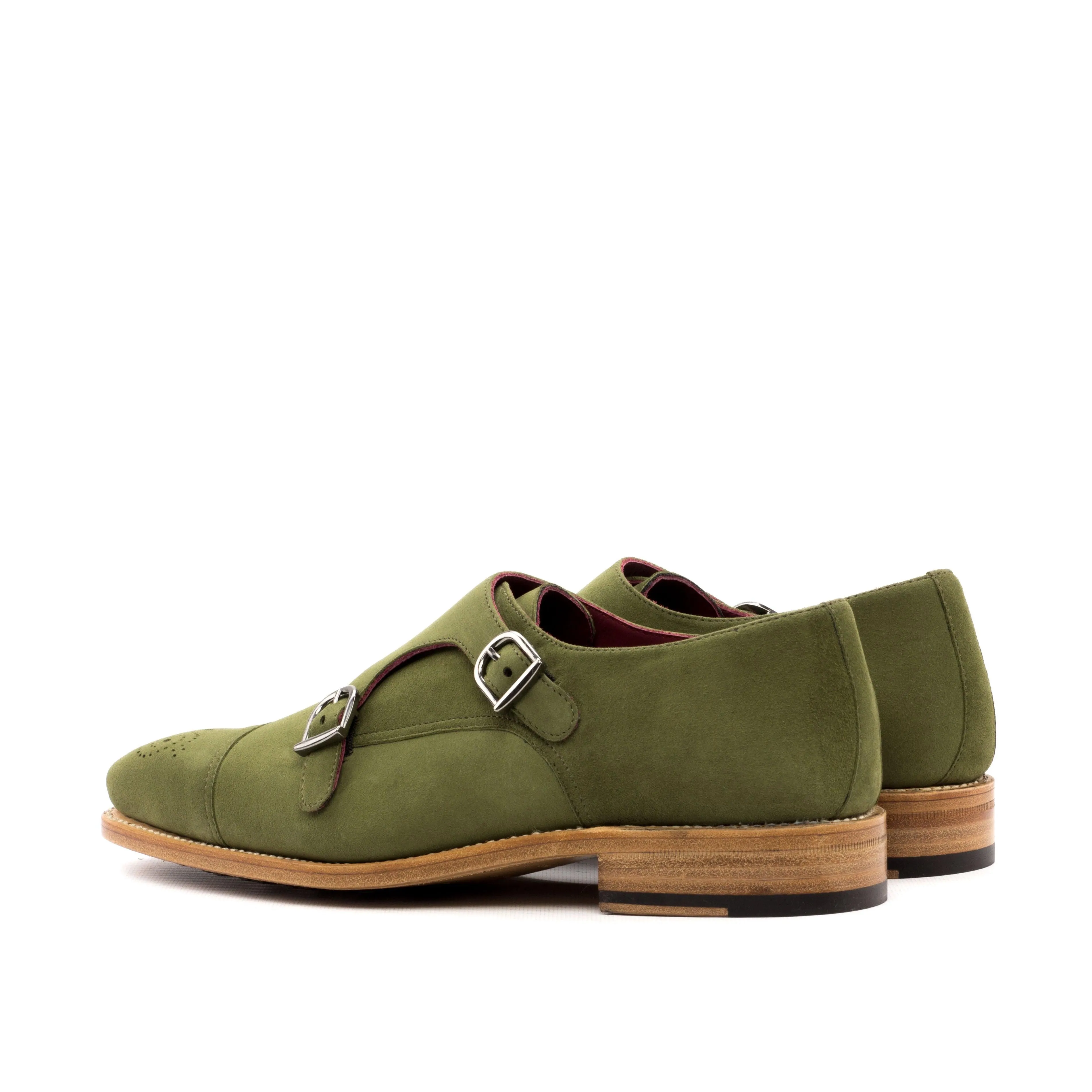 Khaki Green Suede Double Monk Shoes