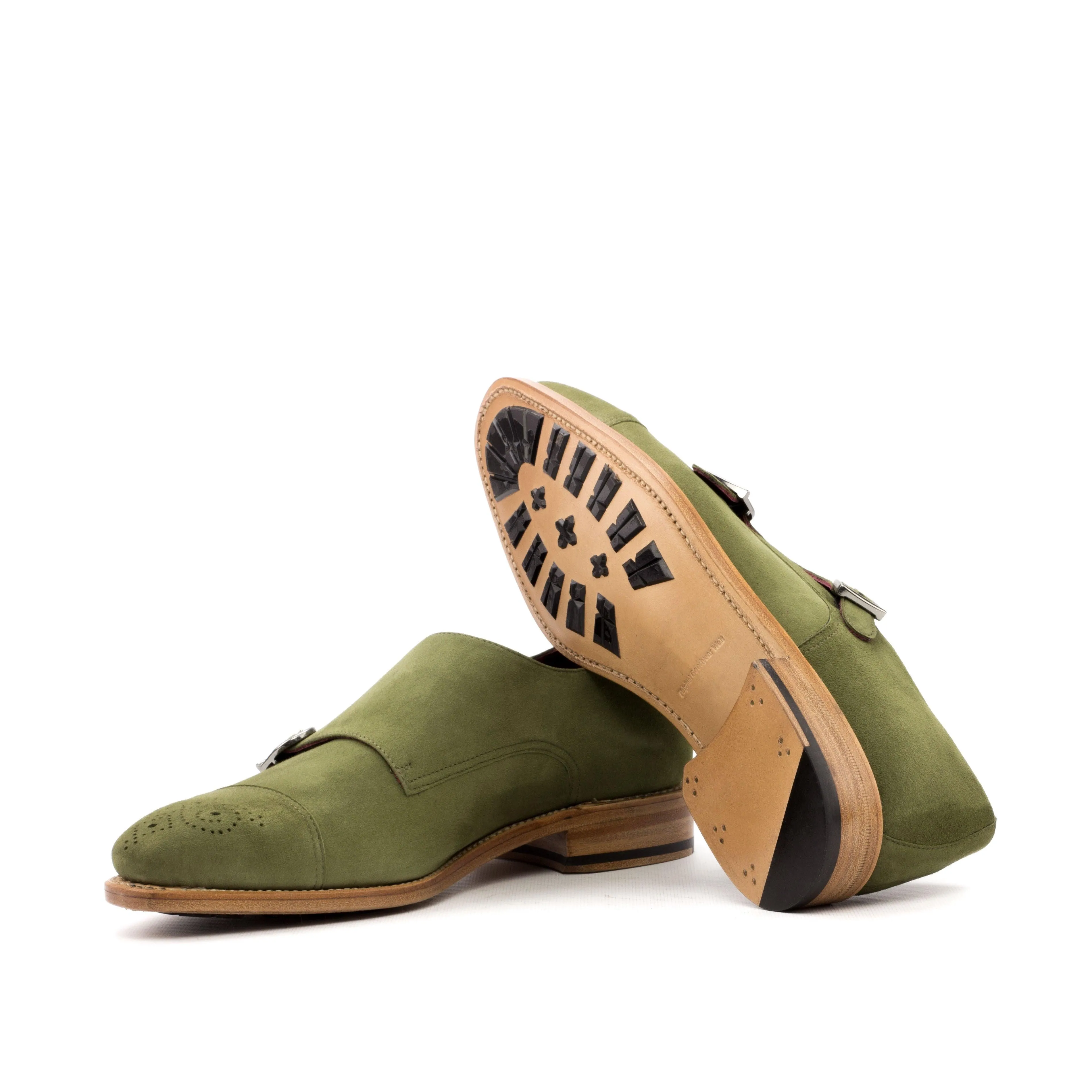Khaki Green Suede Double Monk Shoes