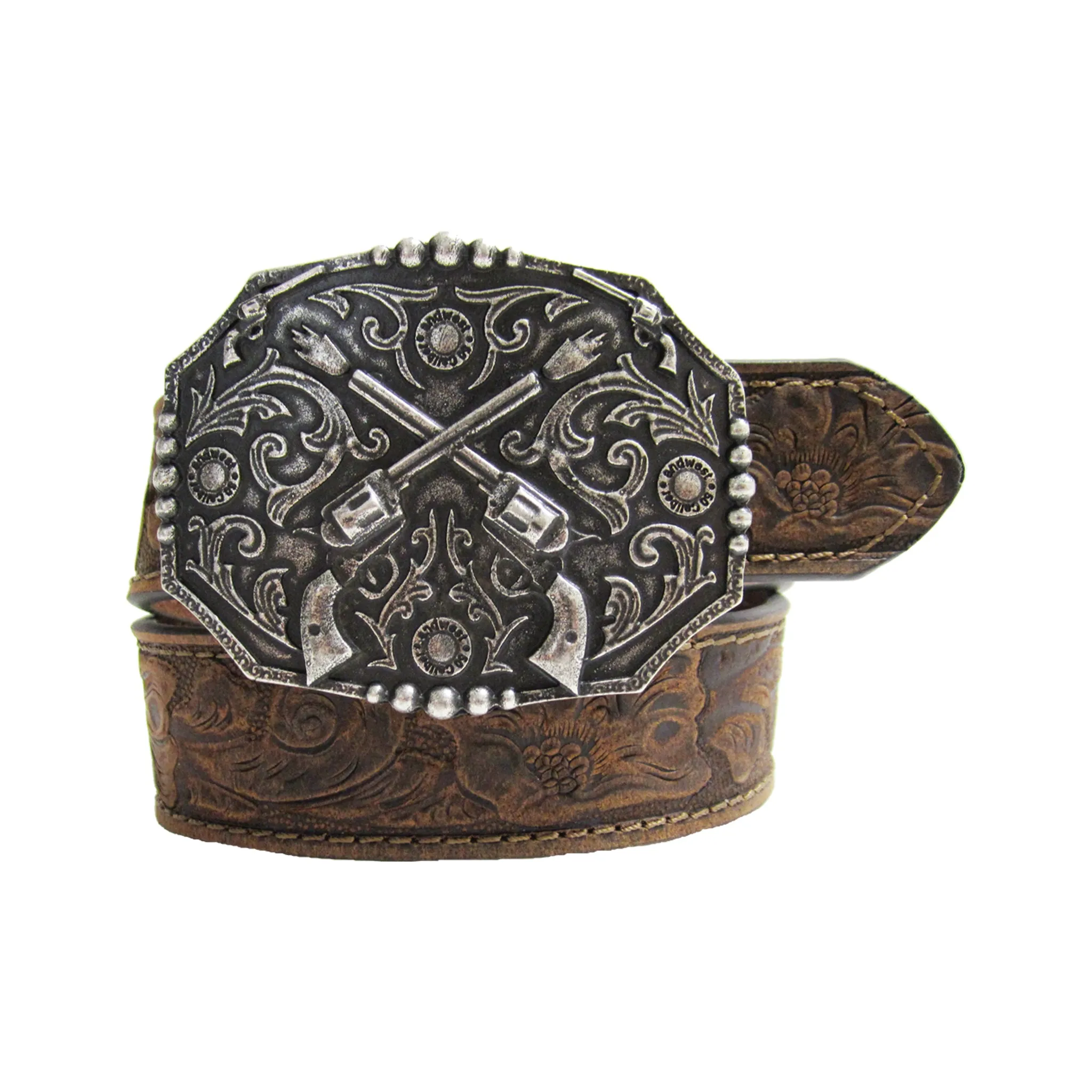 Kids’ 1 1/4" Cross Pistols Buckle with Tooled Belt