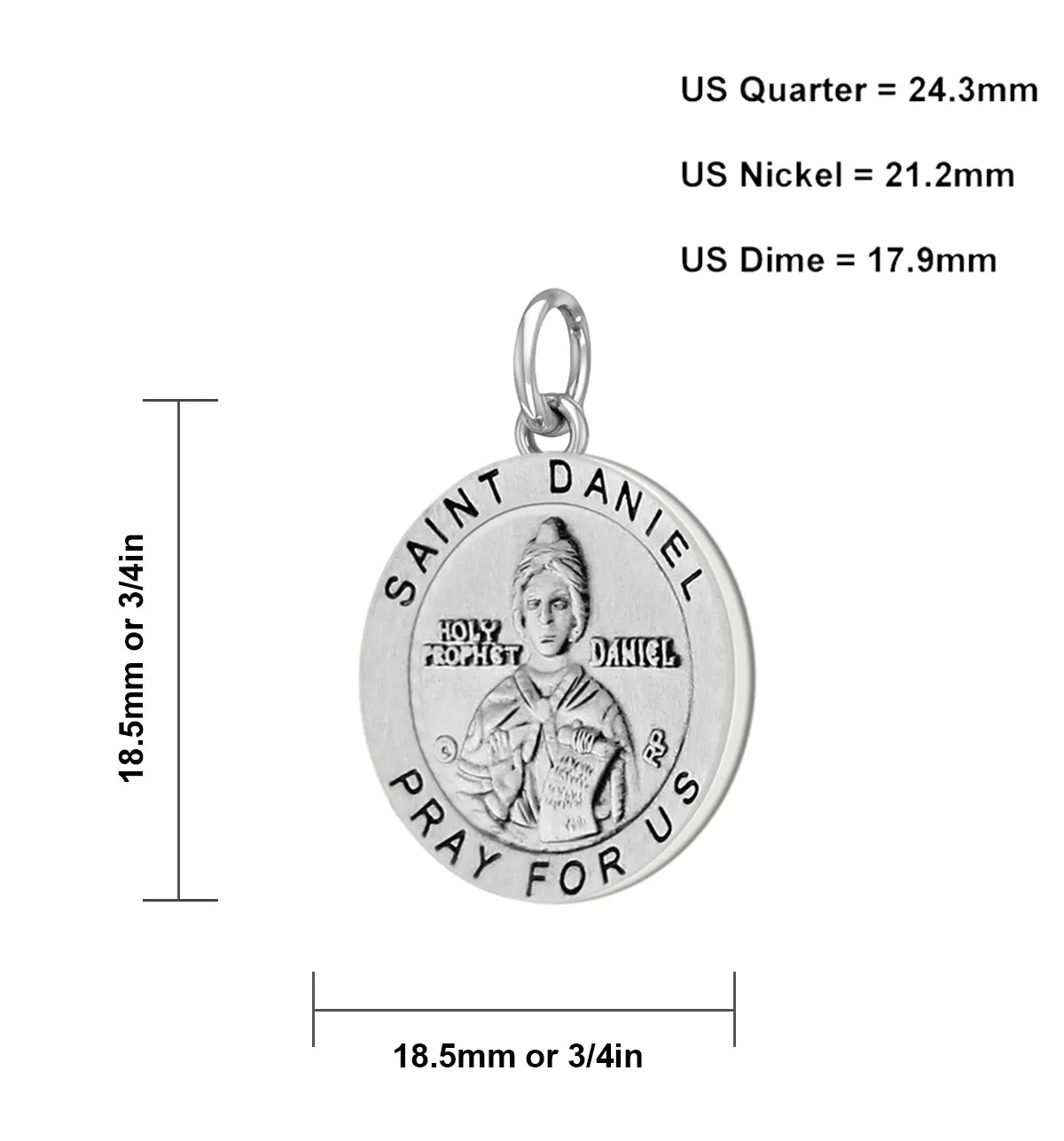 Ladies 925 Sterling Silver 18.5mm Antiqued Saint Daniel Medal Pendant Necklace