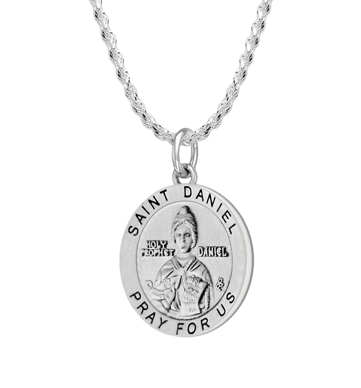 Ladies 925 Sterling Silver 18.5mm Antiqued Saint Daniel Medal Pendant Necklace