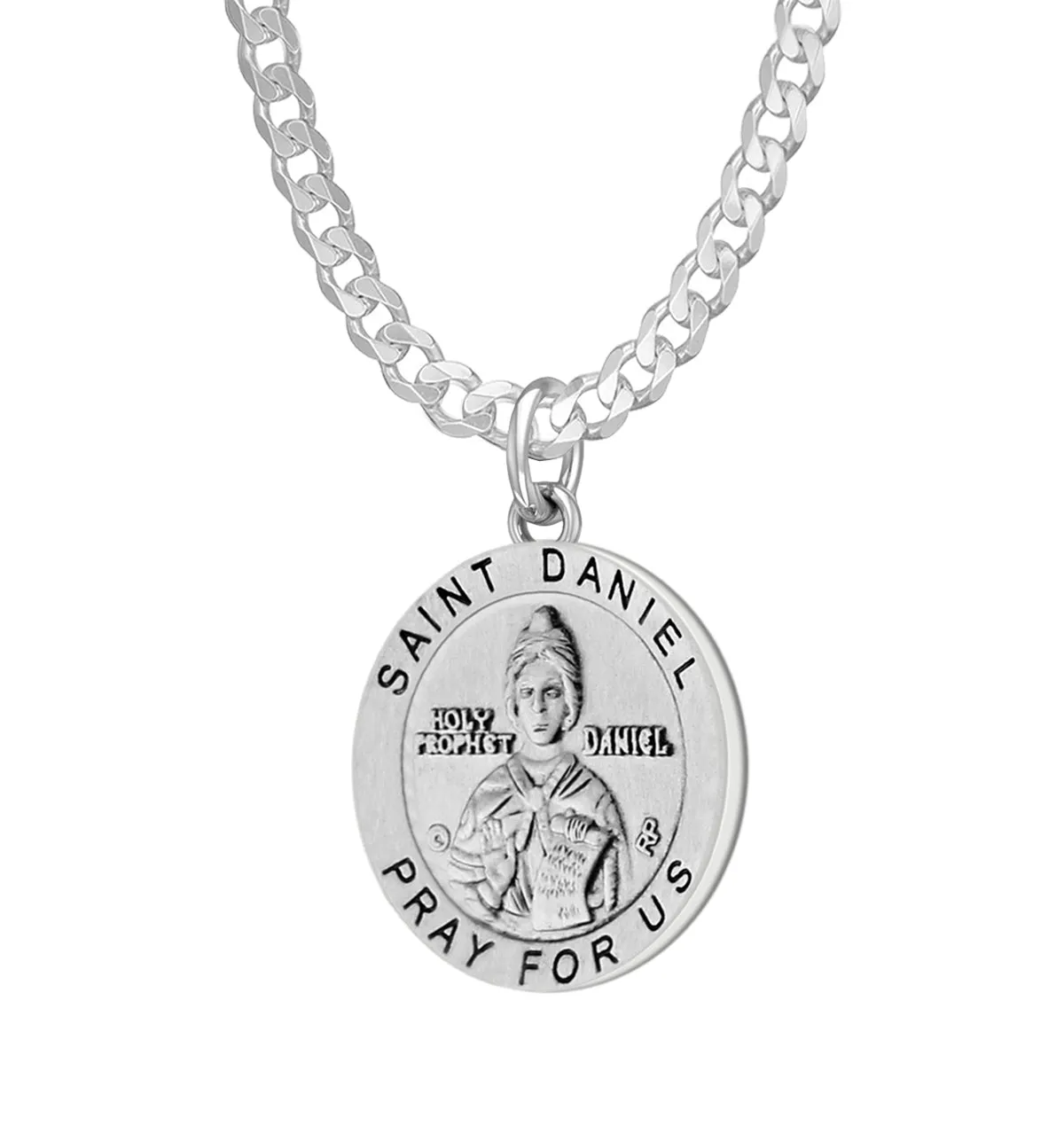 Ladies 925 Sterling Silver 18.5mm Antiqued Saint Daniel Medal Pendant Necklace