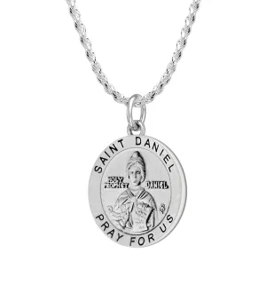 Ladies 925 Sterling Silver 18.5mm Antiqued Saint Daniel Medal Pendant Necklace