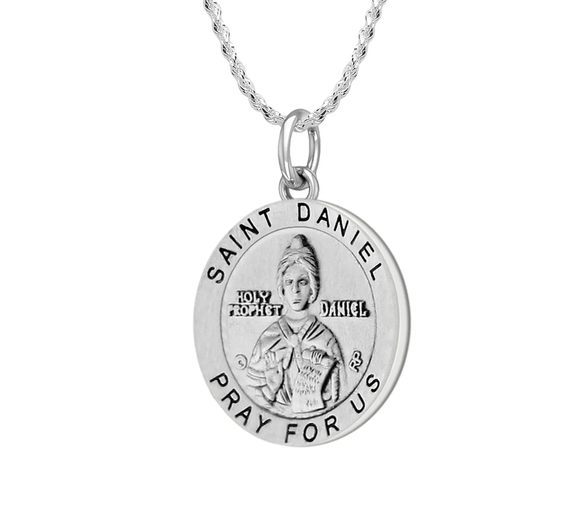 Ladies 925 Sterling Silver 18.5mm Antiqued Saint Daniel Medal Pendant Necklace