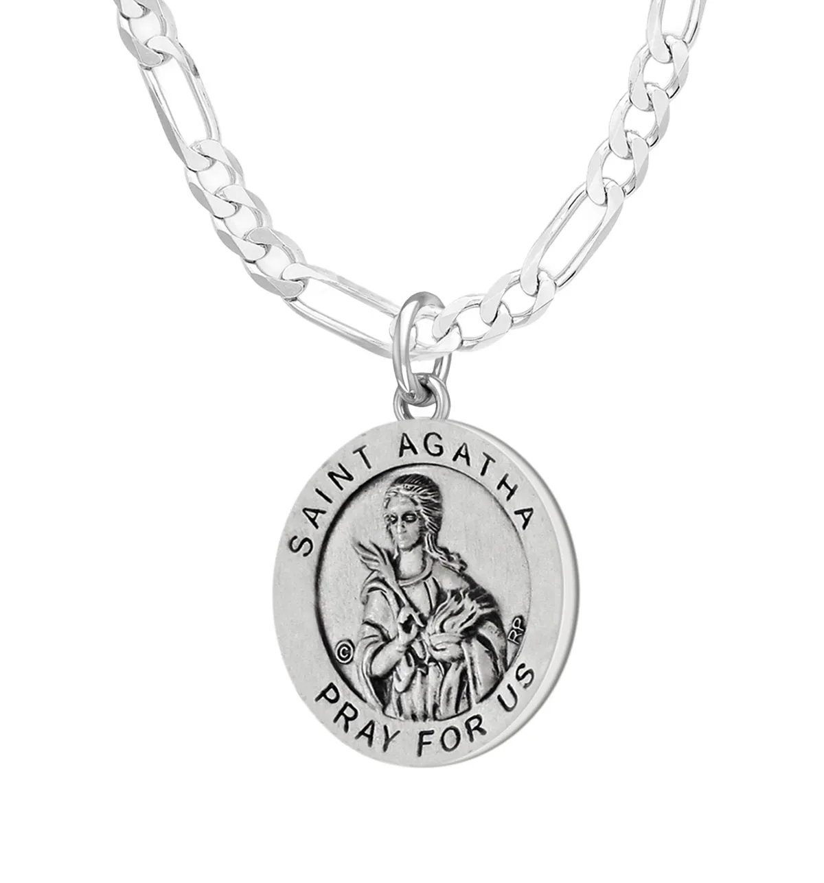 Ladies 925 Sterling Silver 18.5mm Saint Agatha Antiqued Medal Pendant Necklace