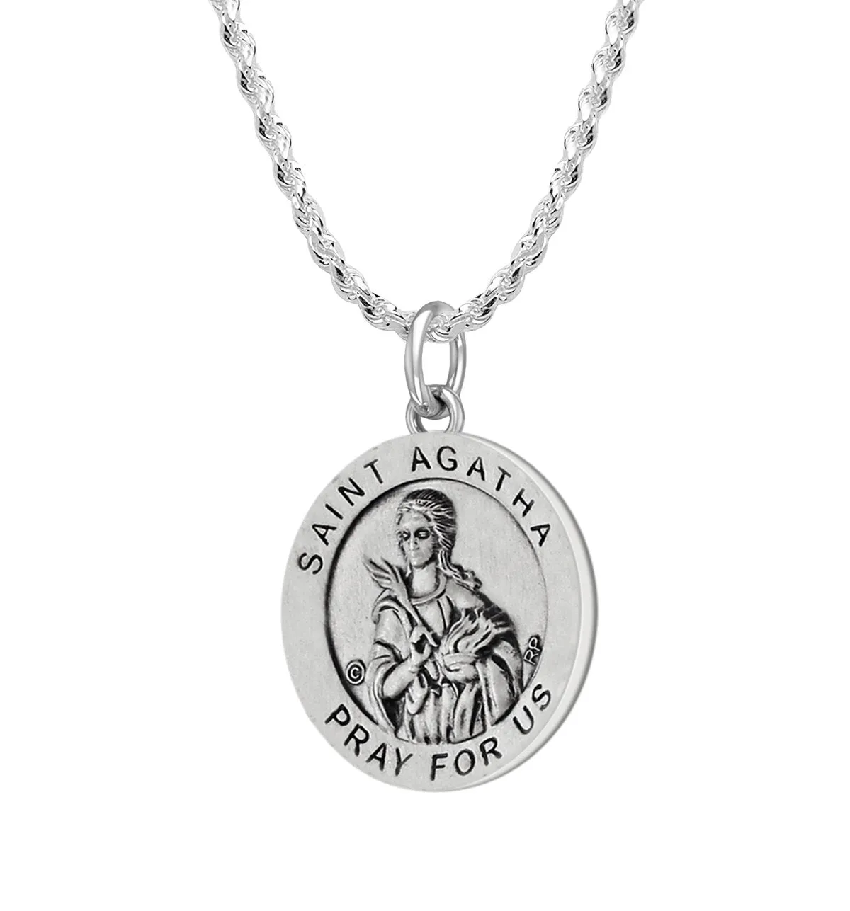 Ladies 925 Sterling Silver 18.5mm Saint Agatha Antiqued Medal Pendant Necklace