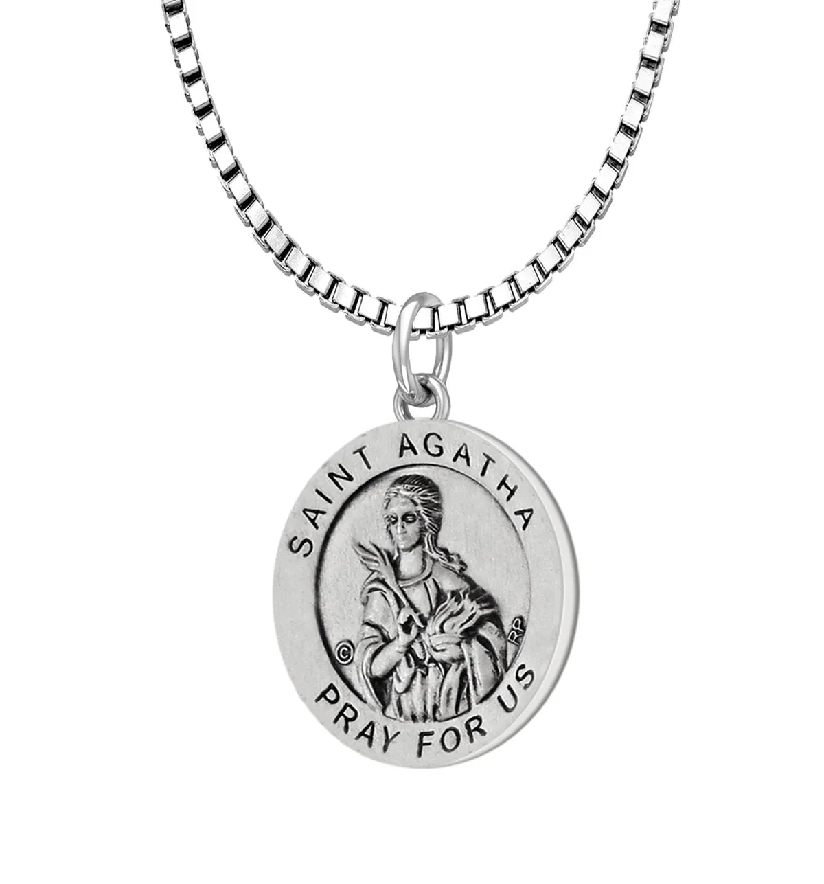 Ladies 925 Sterling Silver 18.5mm Saint Agatha Antiqued Medal Pendant Necklace