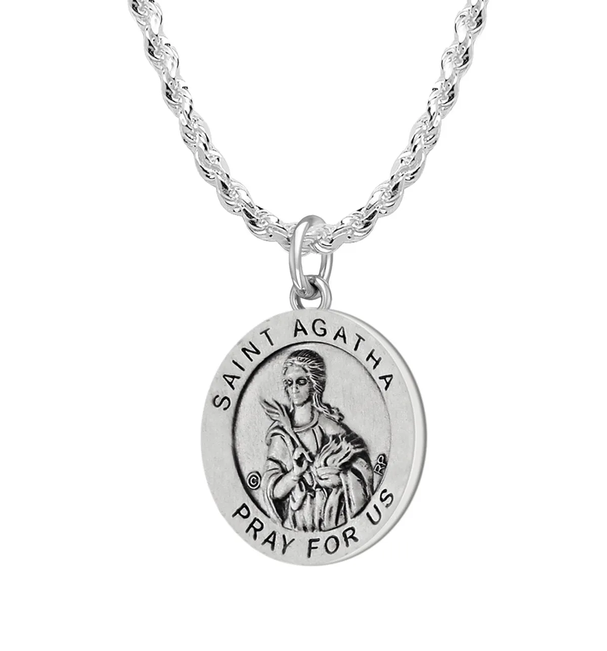 Ladies 925 Sterling Silver 18.5mm Saint Agatha Antiqued Medal Pendant Necklace