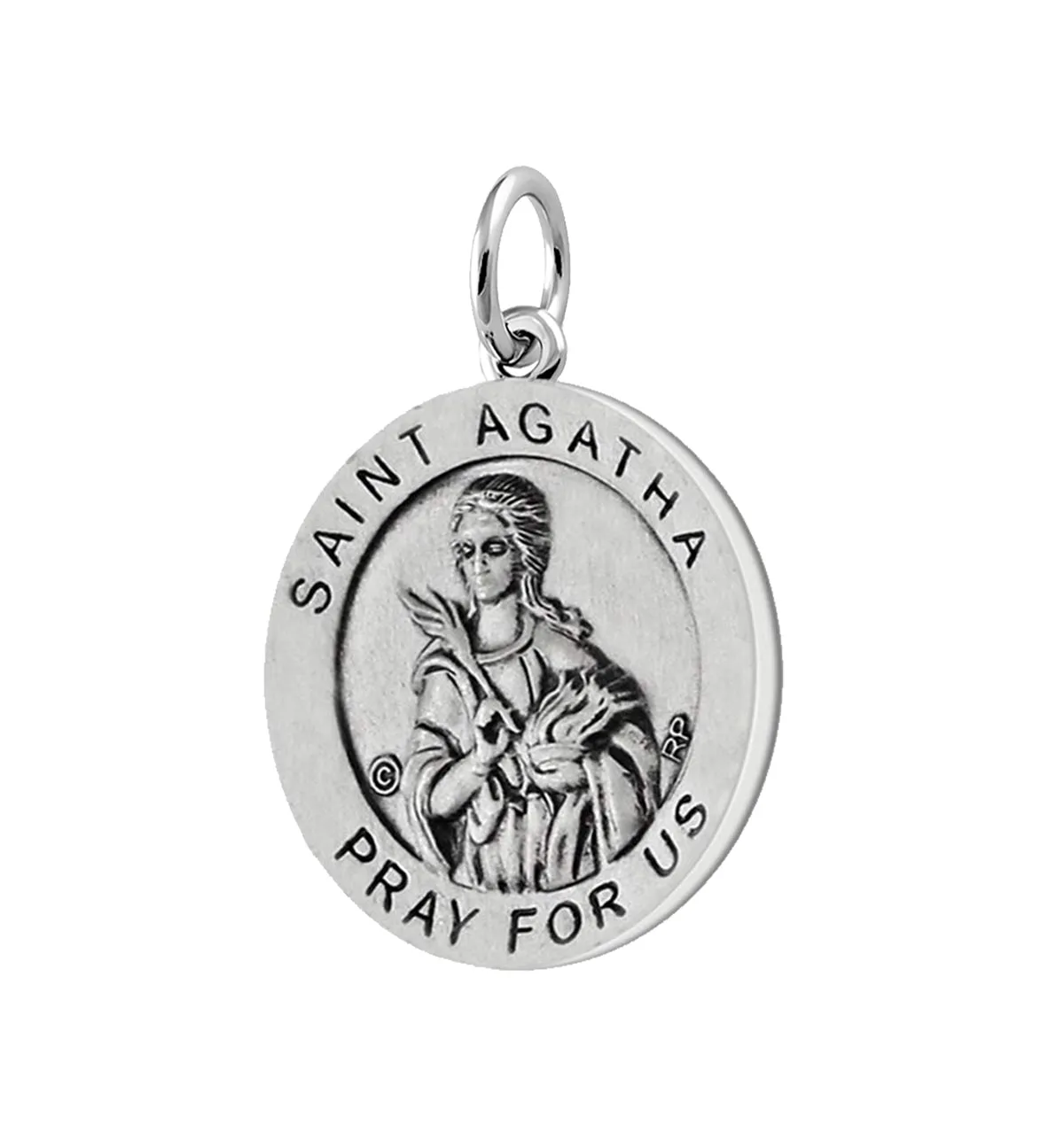 Ladies 925 Sterling Silver 18.5mm Saint Agatha Antiqued Medal Pendant Necklace