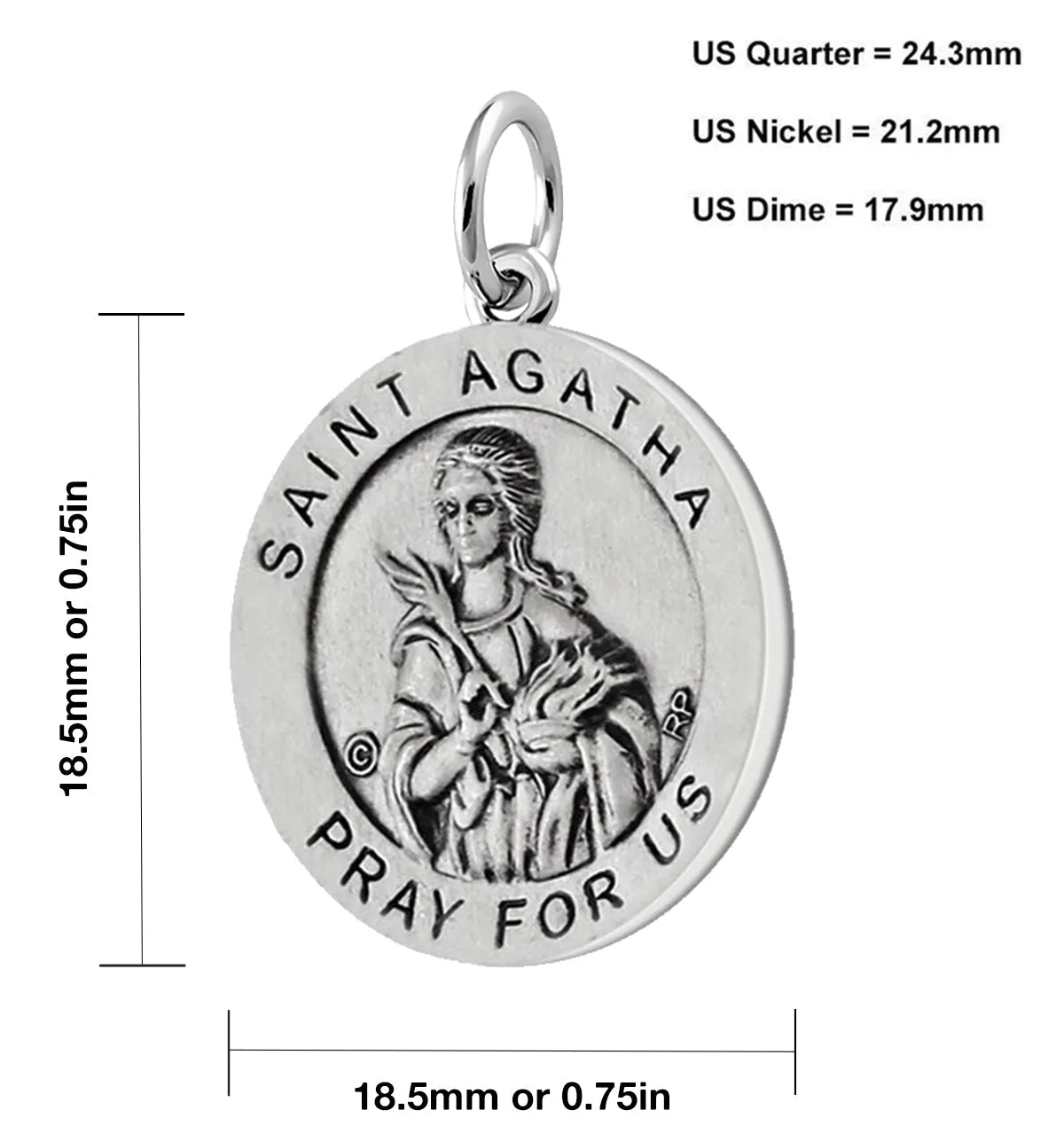 Ladies 925 Sterling Silver 18.5mm Saint Agatha Antiqued Medal Pendant Necklace