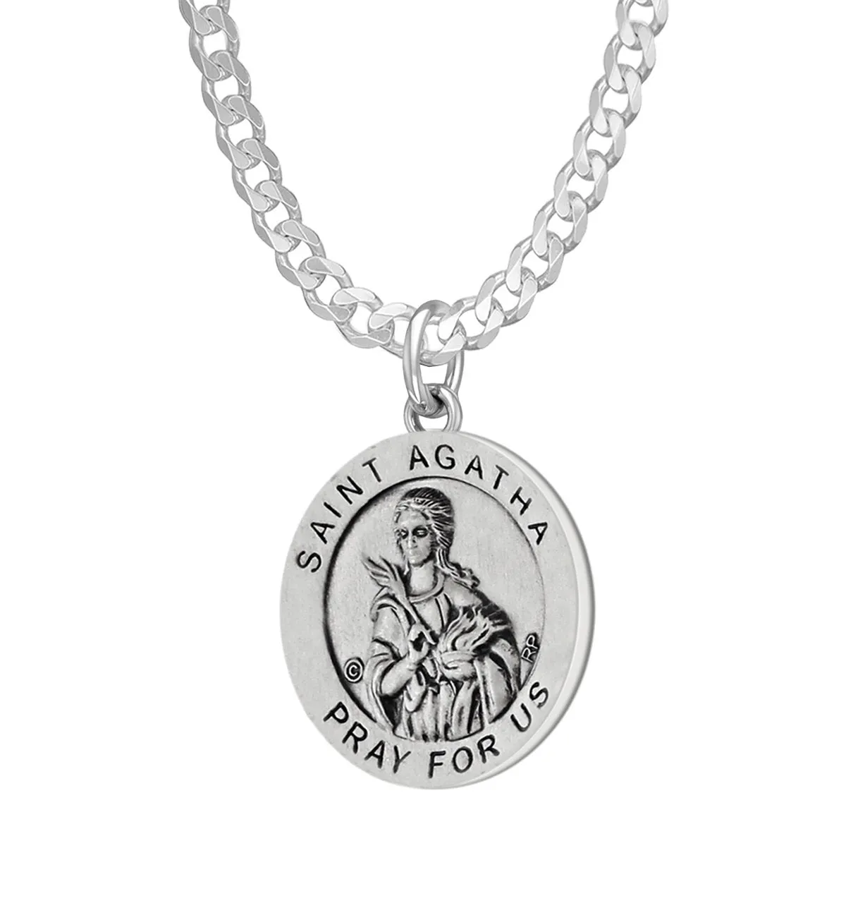 Ladies 925 Sterling Silver 18.5mm Saint Agatha Antiqued Medal Pendant Necklace