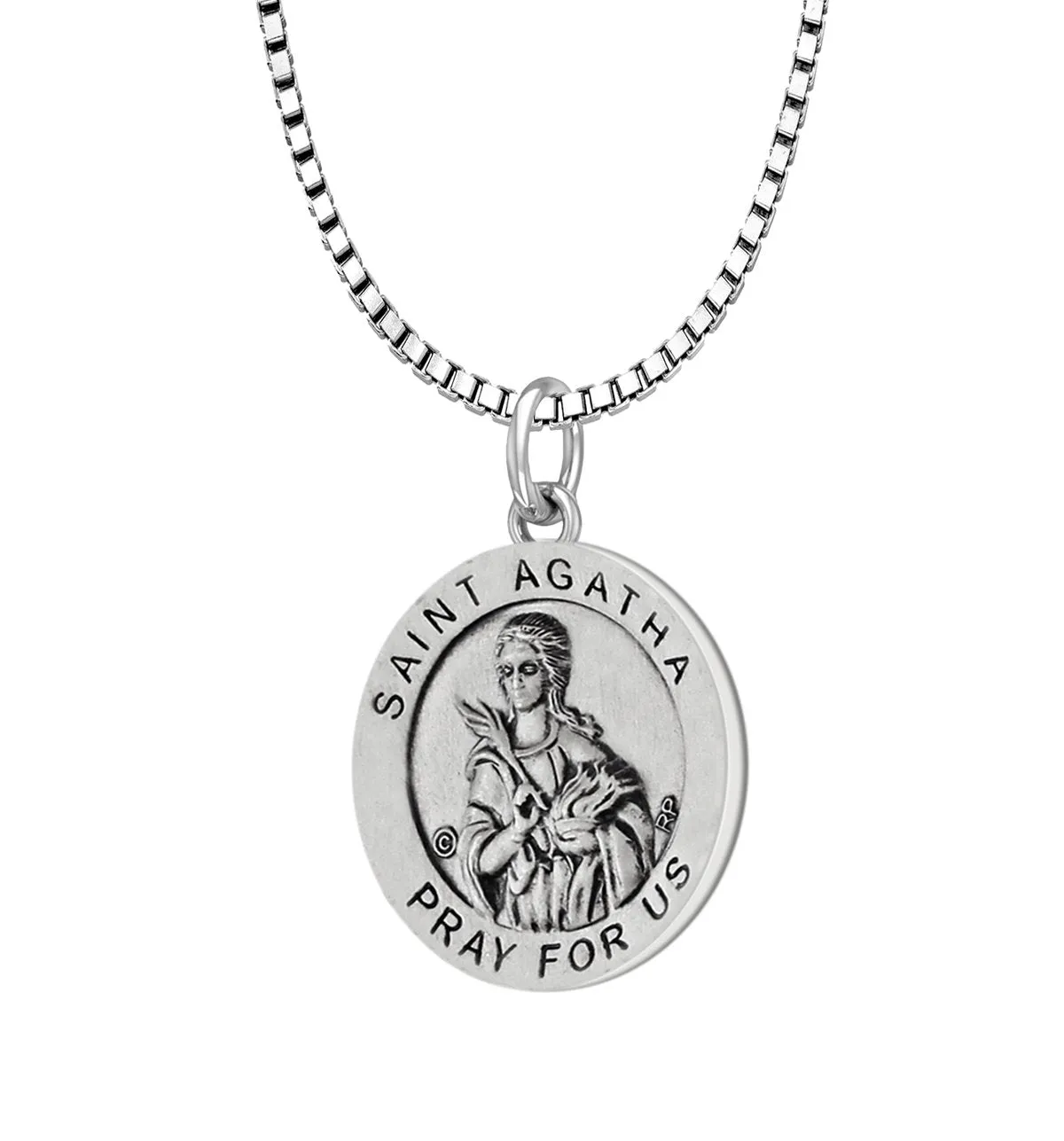 Ladies 925 Sterling Silver 18.5mm Saint Agatha Antiqued Medal Pendant Necklace
