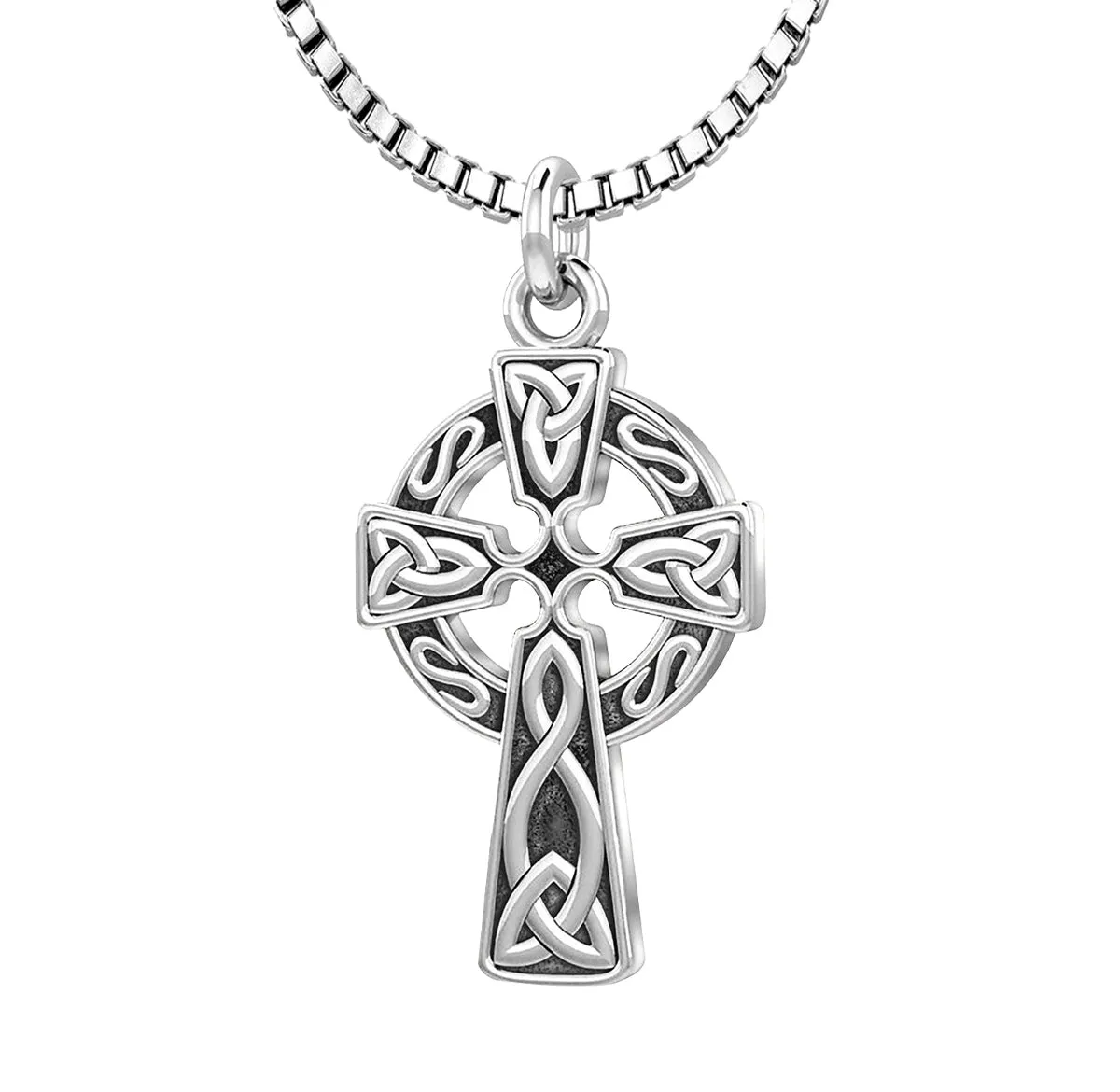 Ladies 925 Sterling Silver 25mm Irish Celtic Knot Cross Pendant Necklace