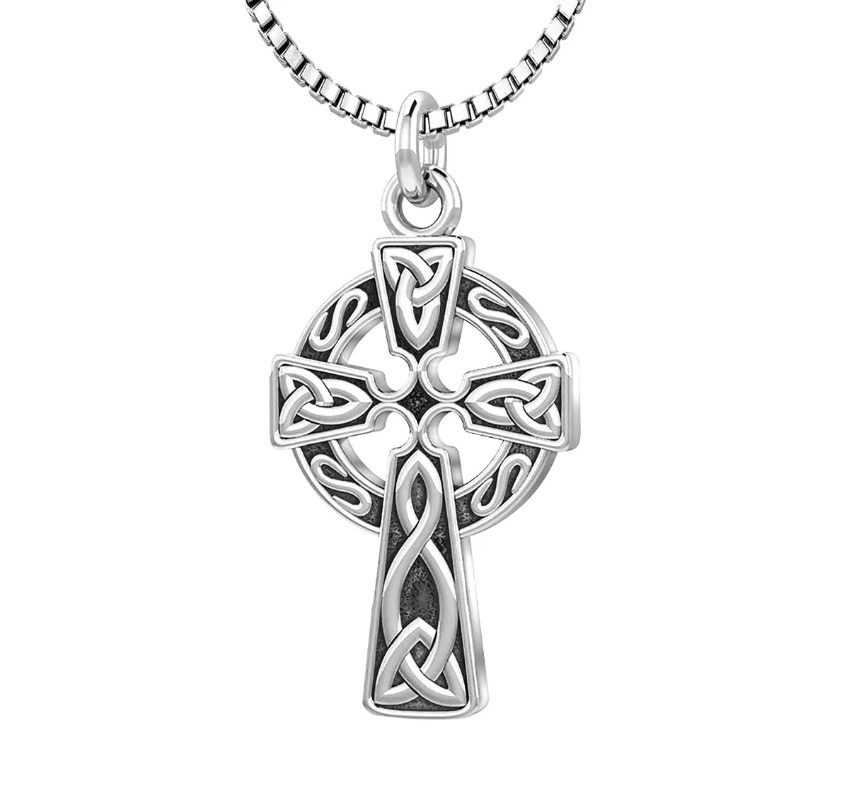 Ladies 925 Sterling Silver 25mm Irish Celtic Knot Cross Pendant Necklace