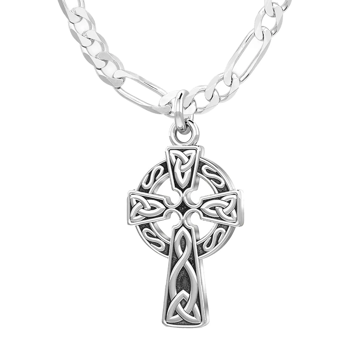 Ladies 925 Sterling Silver 25mm Irish Celtic Knot Cross Pendant Necklace