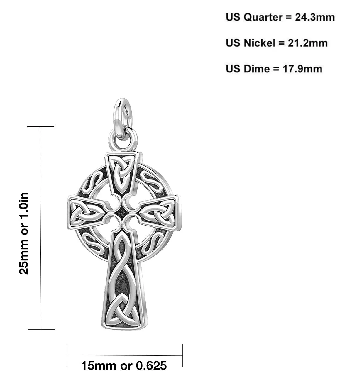 Ladies 925 Sterling Silver 25mm Irish Celtic Knot Cross Pendant Necklace