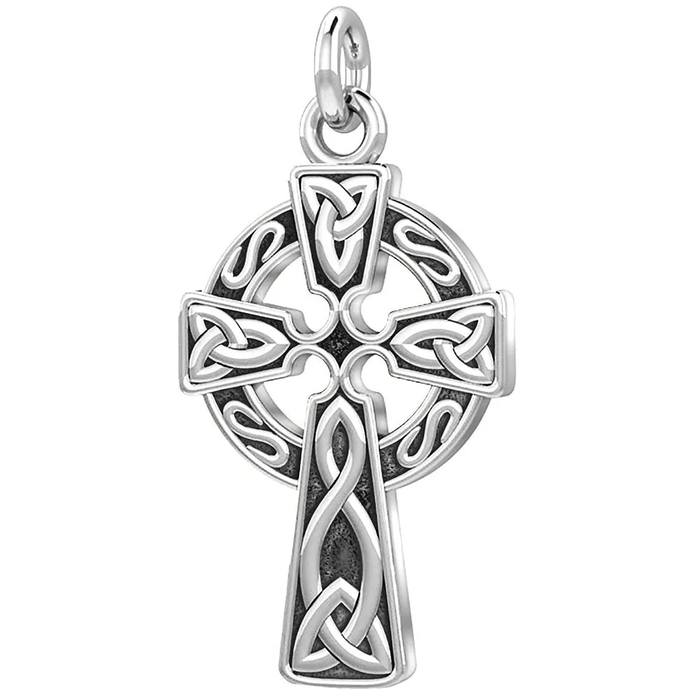 Ladies 925 Sterling Silver 25mm Irish Celtic Knot Cross Pendant Necklace
