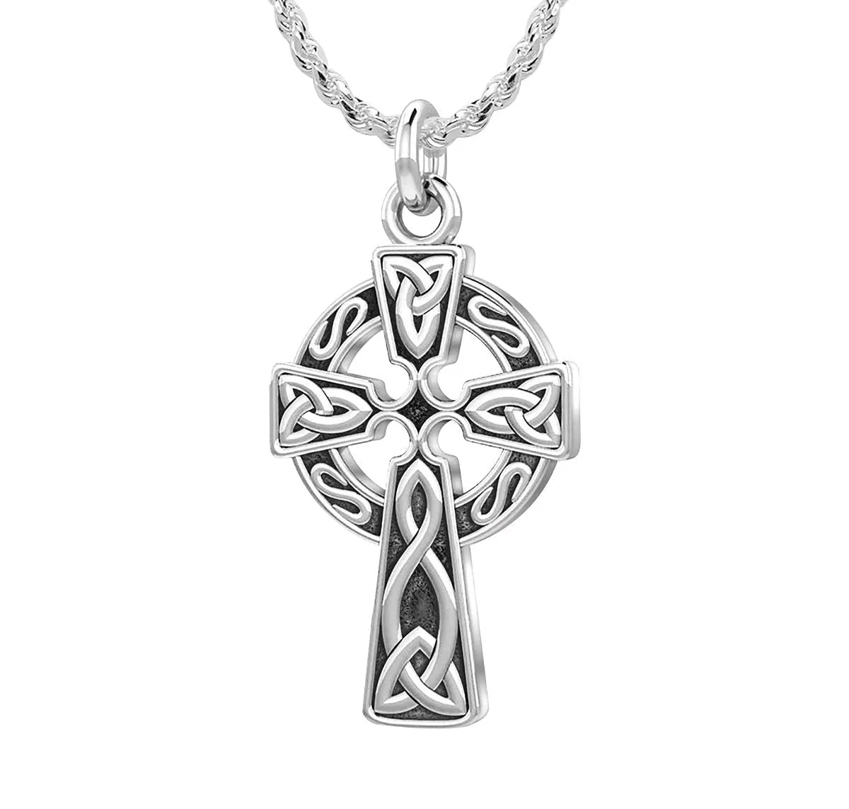 Ladies 925 Sterling Silver 25mm Irish Celtic Knot Cross Pendant Necklace