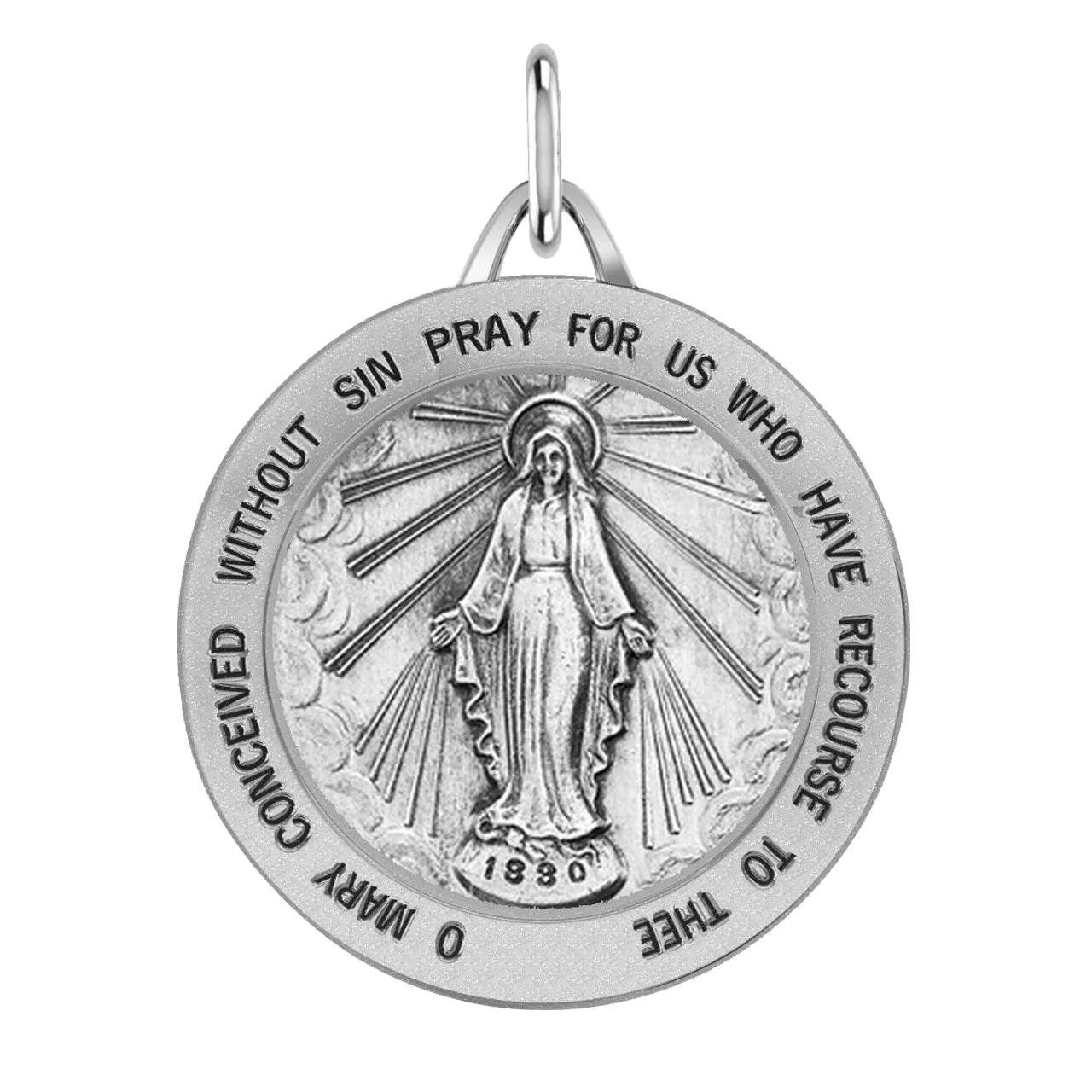 Ladies 925 Sterling Silver Large Miraculous Virgin Mary Antiqued Pendant Necklace, 25mm