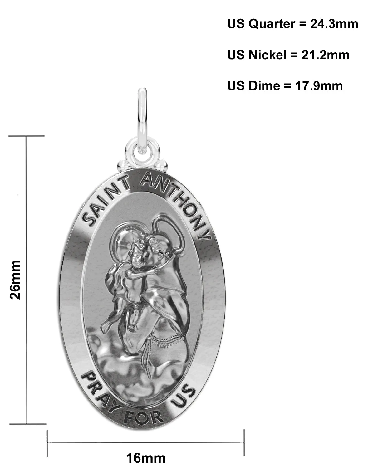 Ladies 925 Sterling Silver Saint Anthony Antique Finish Oval Pendant Necklace, 26mm