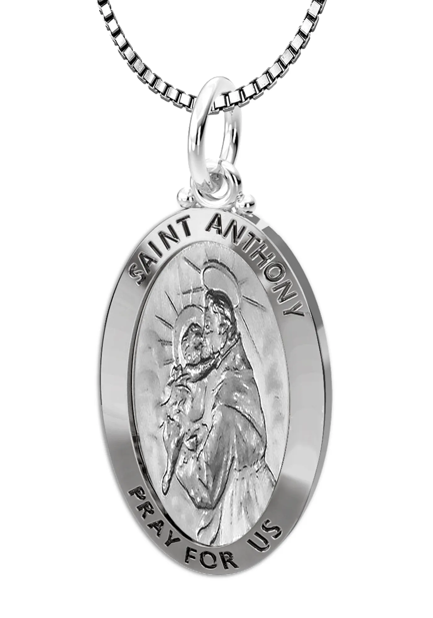 Ladies 925 Sterling Silver Saint Anthony Antique Finish Oval Pendant Necklace, 26mm