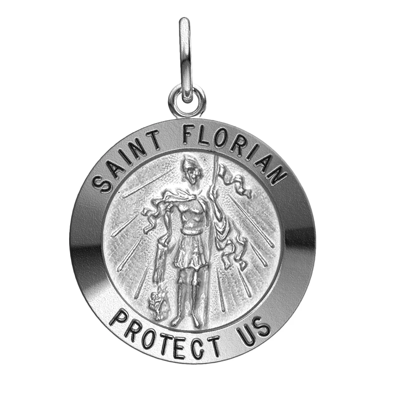 Ladies 925 Sterling Silver Saint Florian Round Antique Pendant Necklace, 22mm
