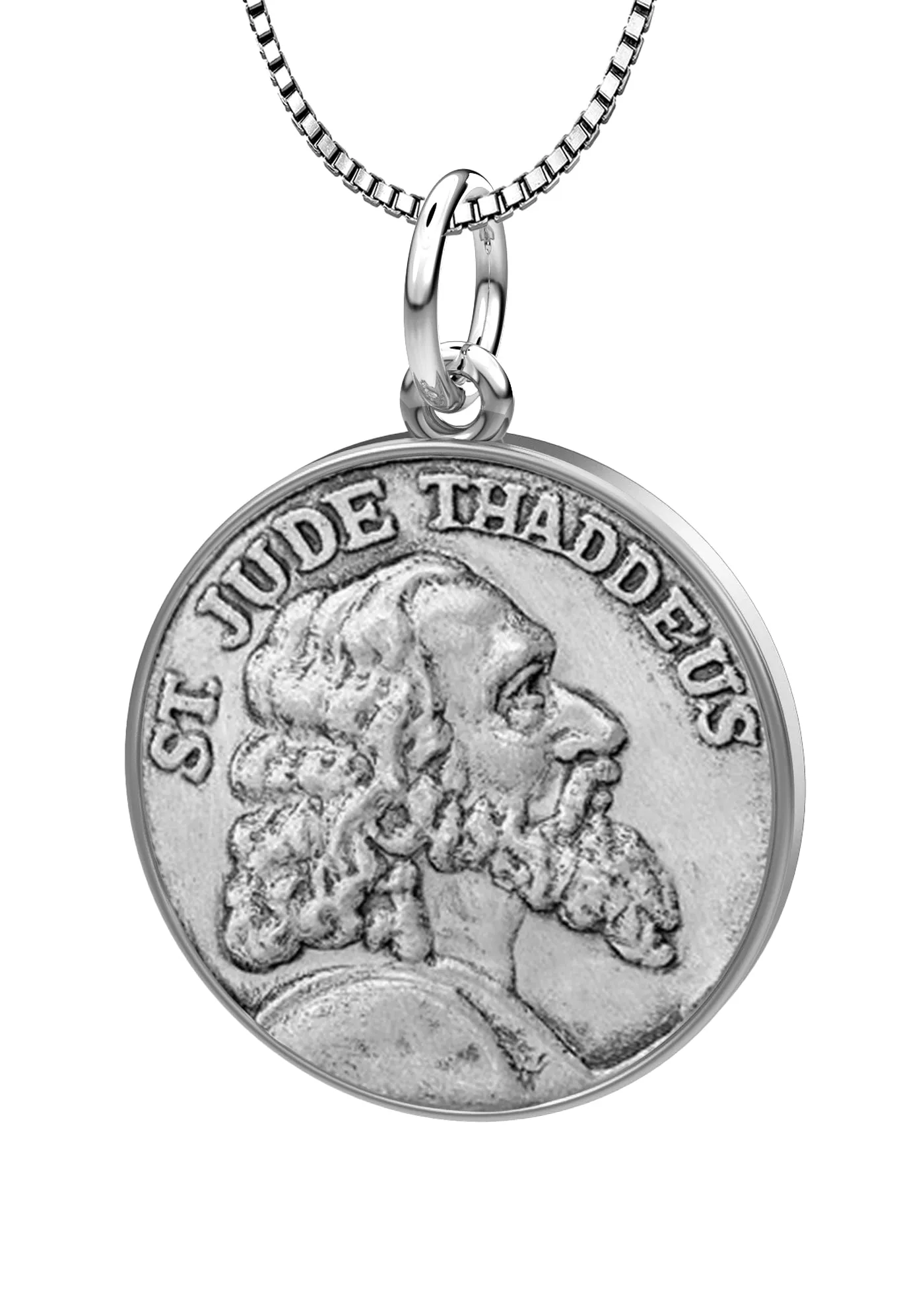 Ladies 925 Sterling Silver Saint Jude Thaddeus Round Pendant Necklace, 18mm