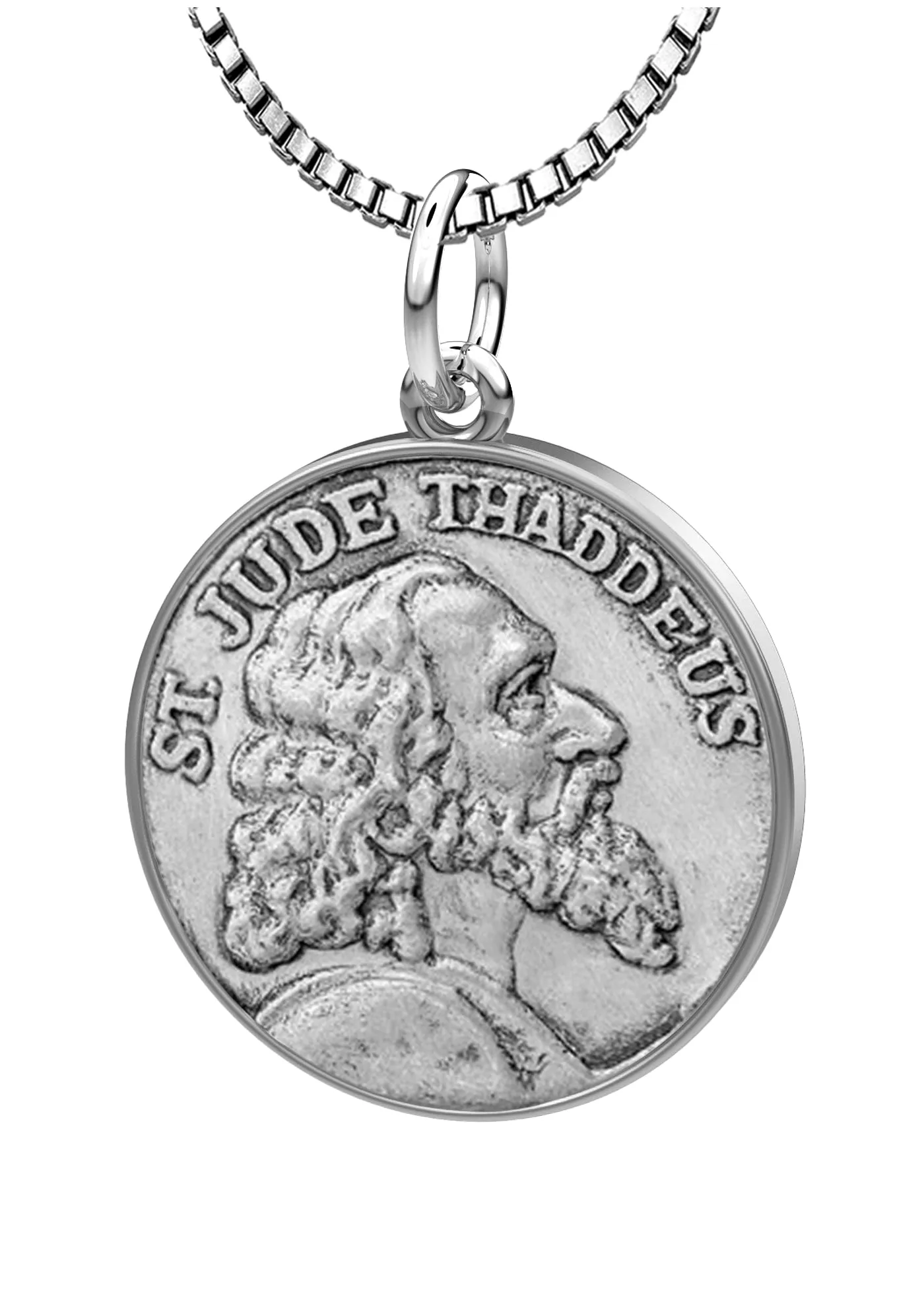 Ladies 925 Sterling Silver Saint Jude Thaddeus Round Pendant Necklace, 18mm