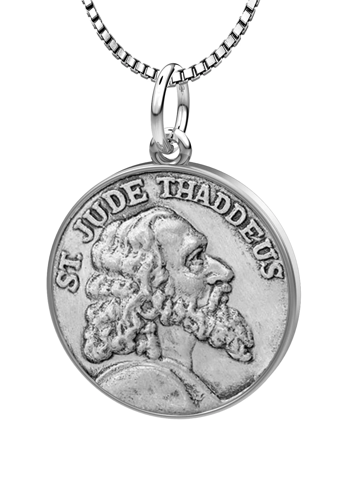 Ladies 925 Sterling Silver Saint Jude Thaddeus Round Pendant Necklace, 18mm
