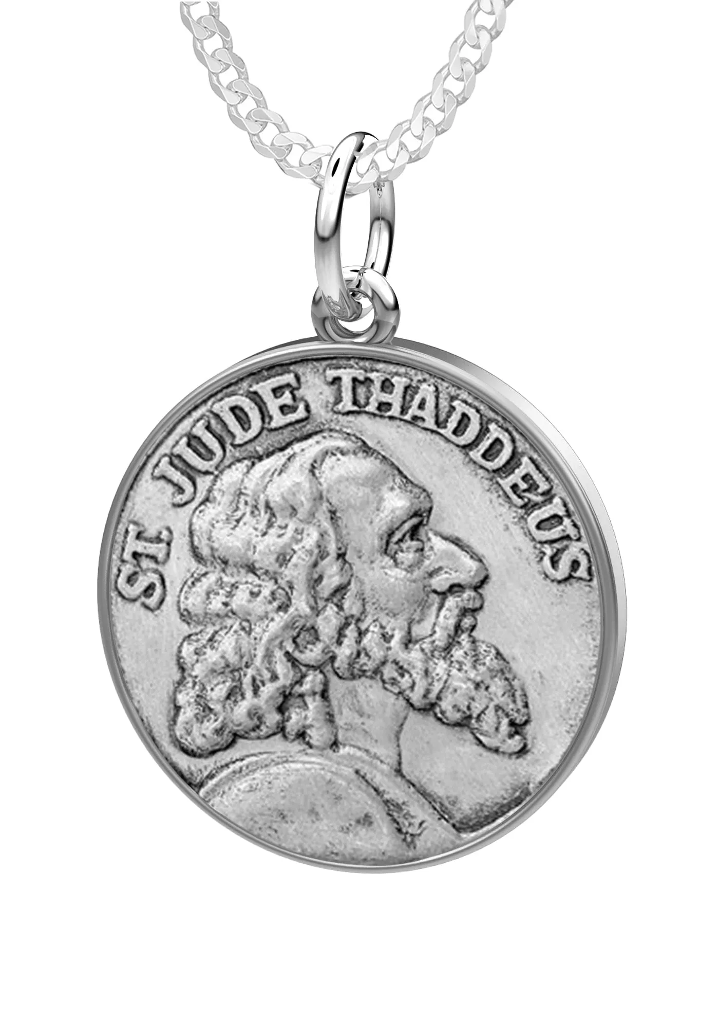 Ladies 925 Sterling Silver Saint Jude Thaddeus Round Pendant Necklace, 18mm