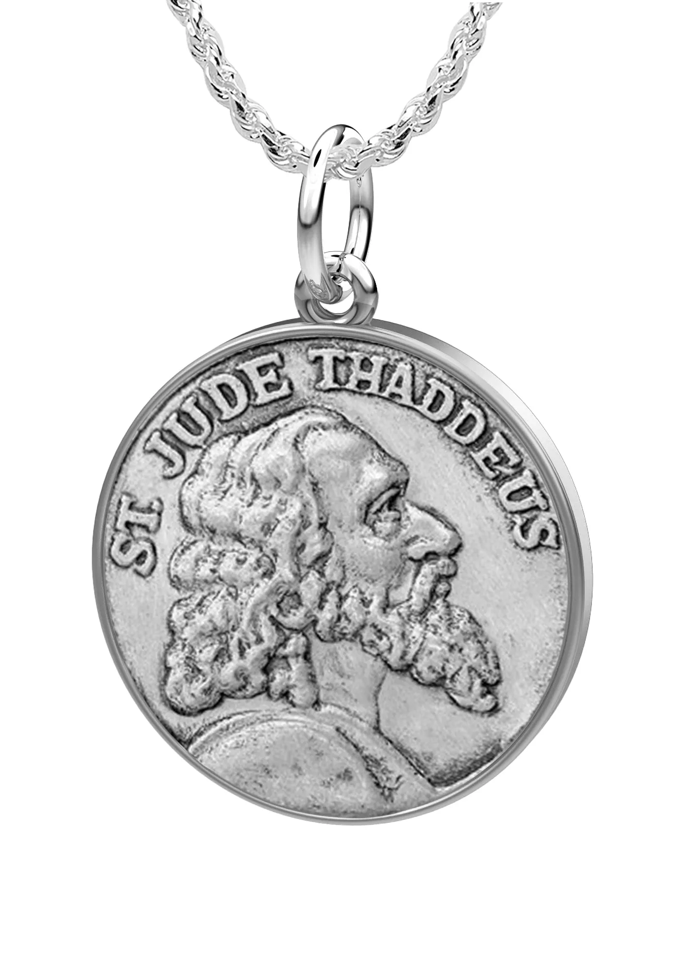 Ladies 925 Sterling Silver Saint Jude Thaddeus Round Pendant Necklace, 18mm