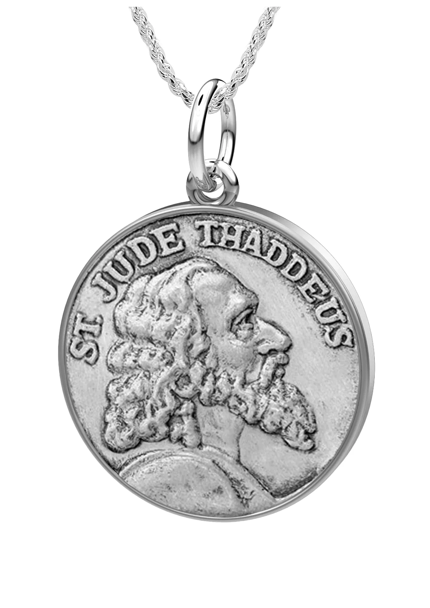 Ladies 925 Sterling Silver Saint Jude Thaddeus Round Pendant Necklace, 18mm