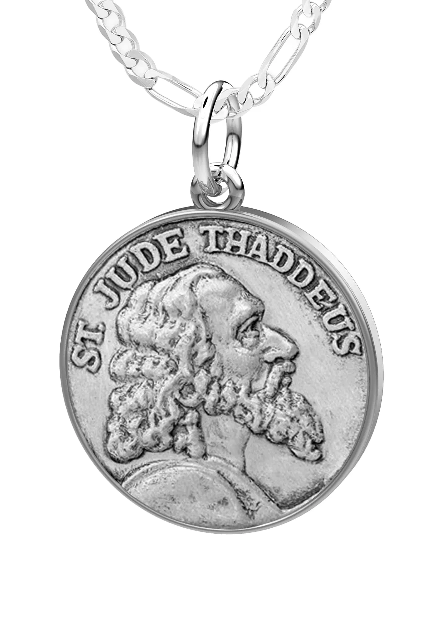 Ladies 925 Sterling Silver Saint Jude Thaddeus Round Pendant Necklace, 18mm