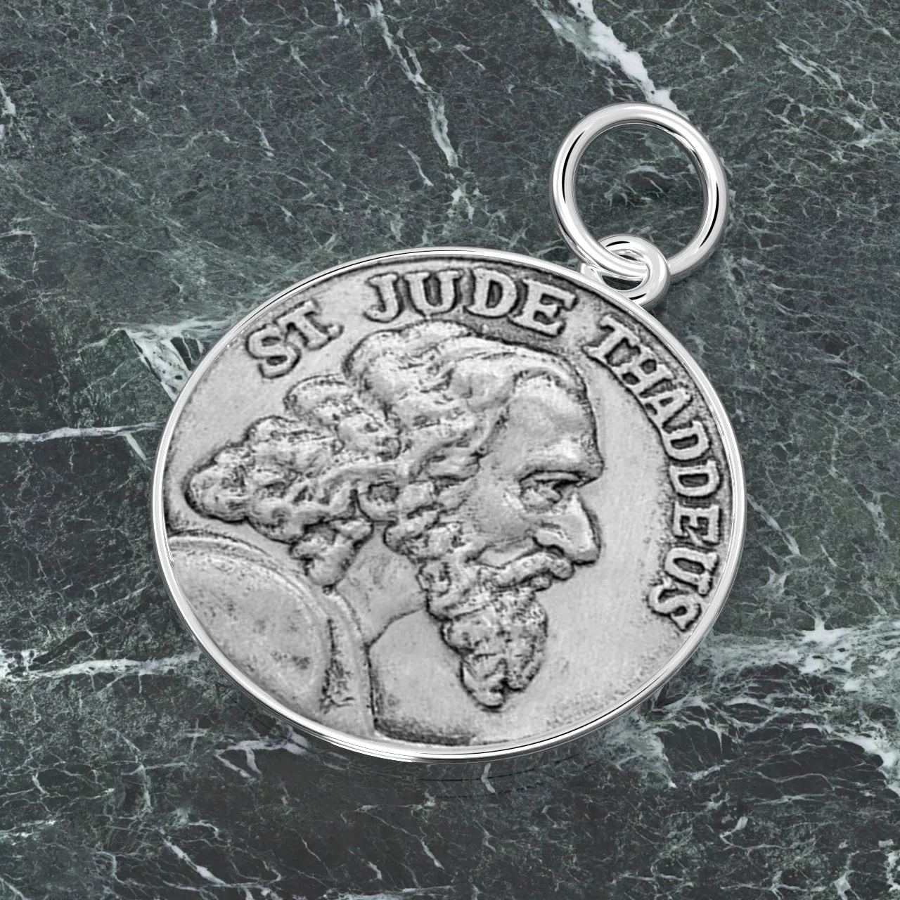 Ladies 925 Sterling Silver Saint Jude Thaddeus Round Pendant Necklace, 18mm