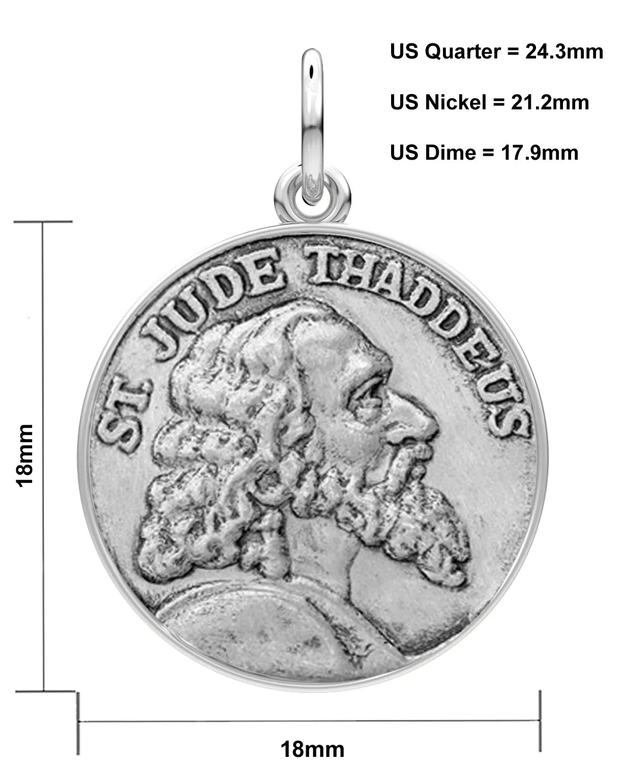 Ladies 925 Sterling Silver Saint Jude Thaddeus Round Pendant Necklace, 18mm