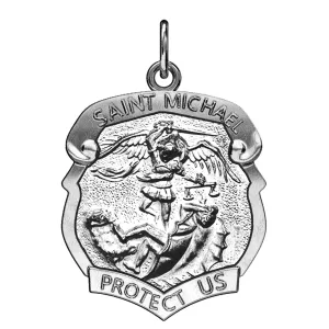 Ladies 925 Sterling Silver Saint Michael Antique Finish Shield Badge Pendant Necklace, 19mm