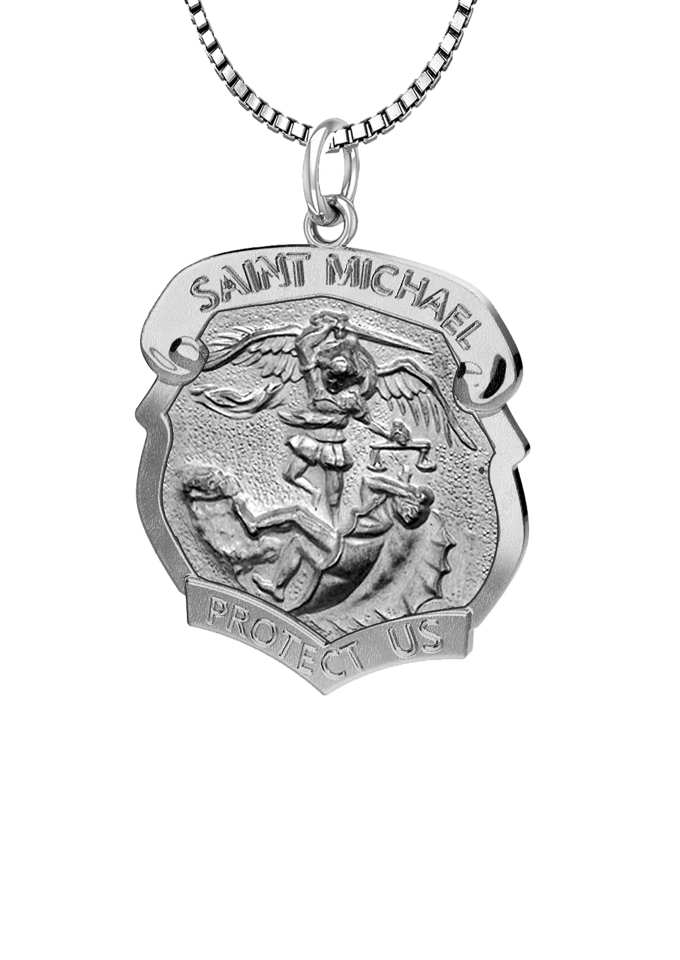 Ladies 925 Sterling Silver Saint Michael Antique Finish Shield Badge Pendant Necklace, 19mm