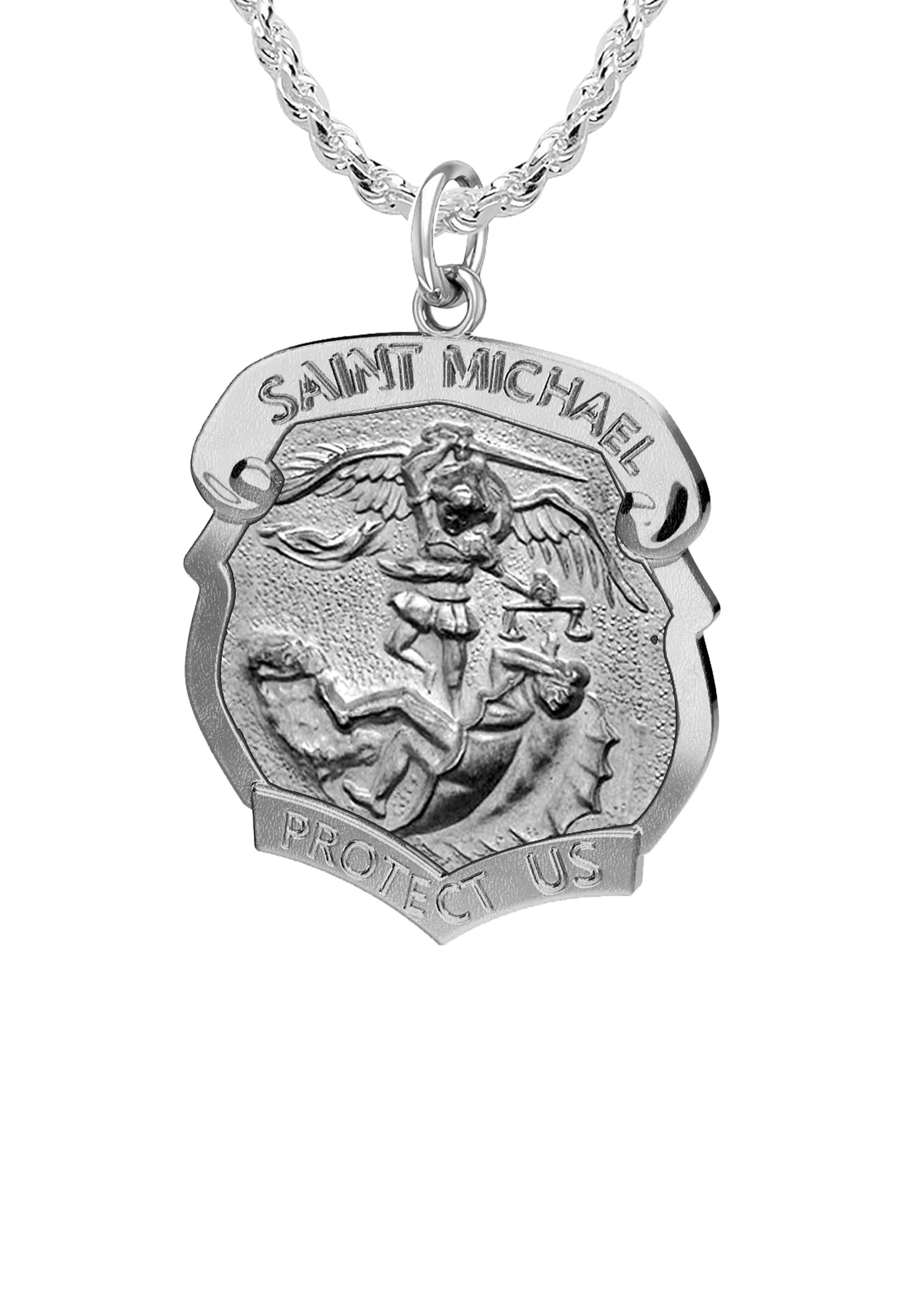 Ladies 925 Sterling Silver Saint Michael Antique Finish Shield Badge Pendant Necklace, 19mm