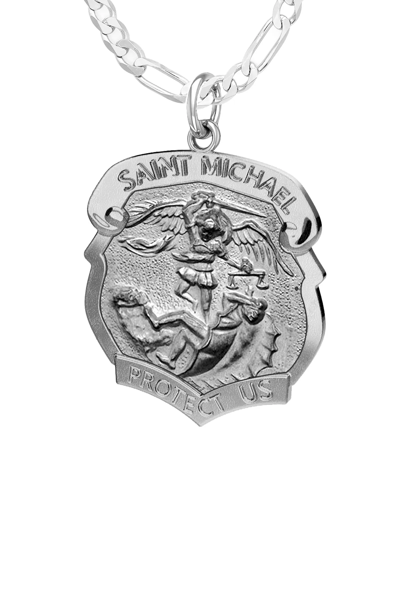 Ladies 925 Sterling Silver Saint Michael Antique Finish Shield Badge Pendant Necklace, 19mm