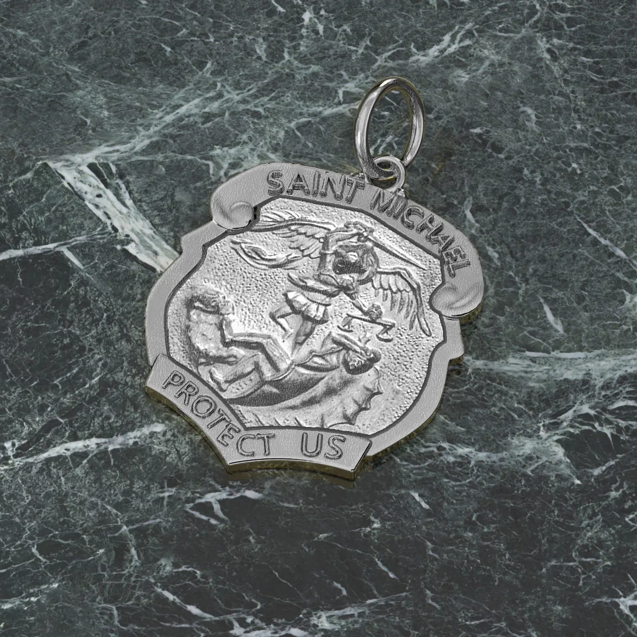 Ladies 925 Sterling Silver Saint Michael Antique Finish Shield Badge Pendant Necklace, 19mm