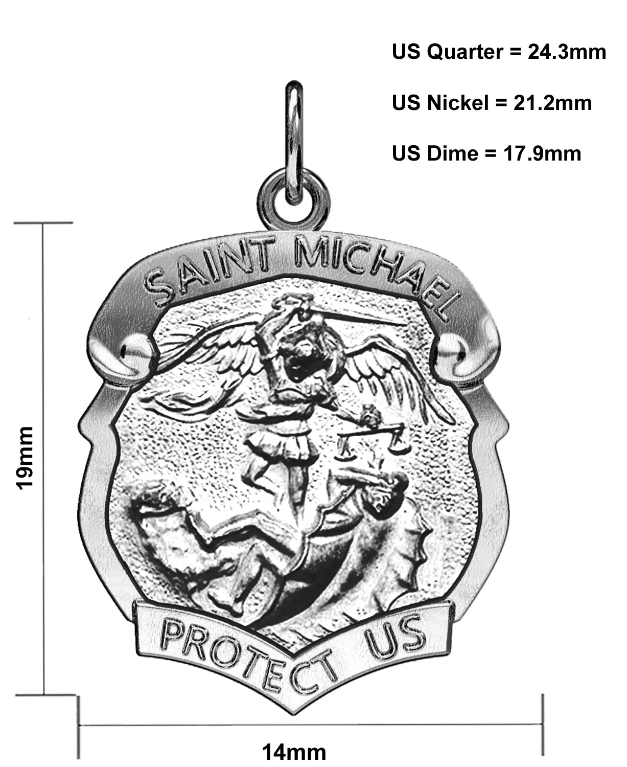Ladies 925 Sterling Silver Saint Michael Antique Finish Shield Badge Pendant Necklace, 19mm