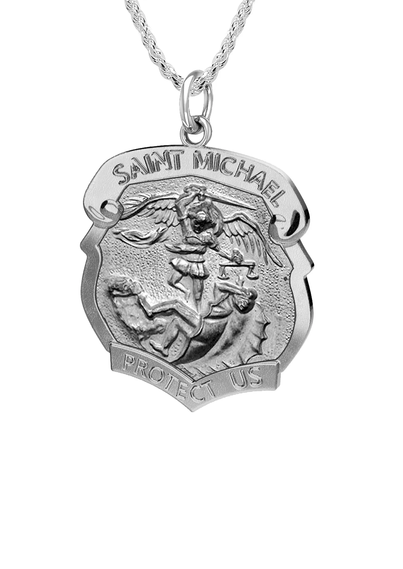 Ladies 925 Sterling Silver Saint Michael Antique Finish Shield Badge Pendant Necklace, 19mm
