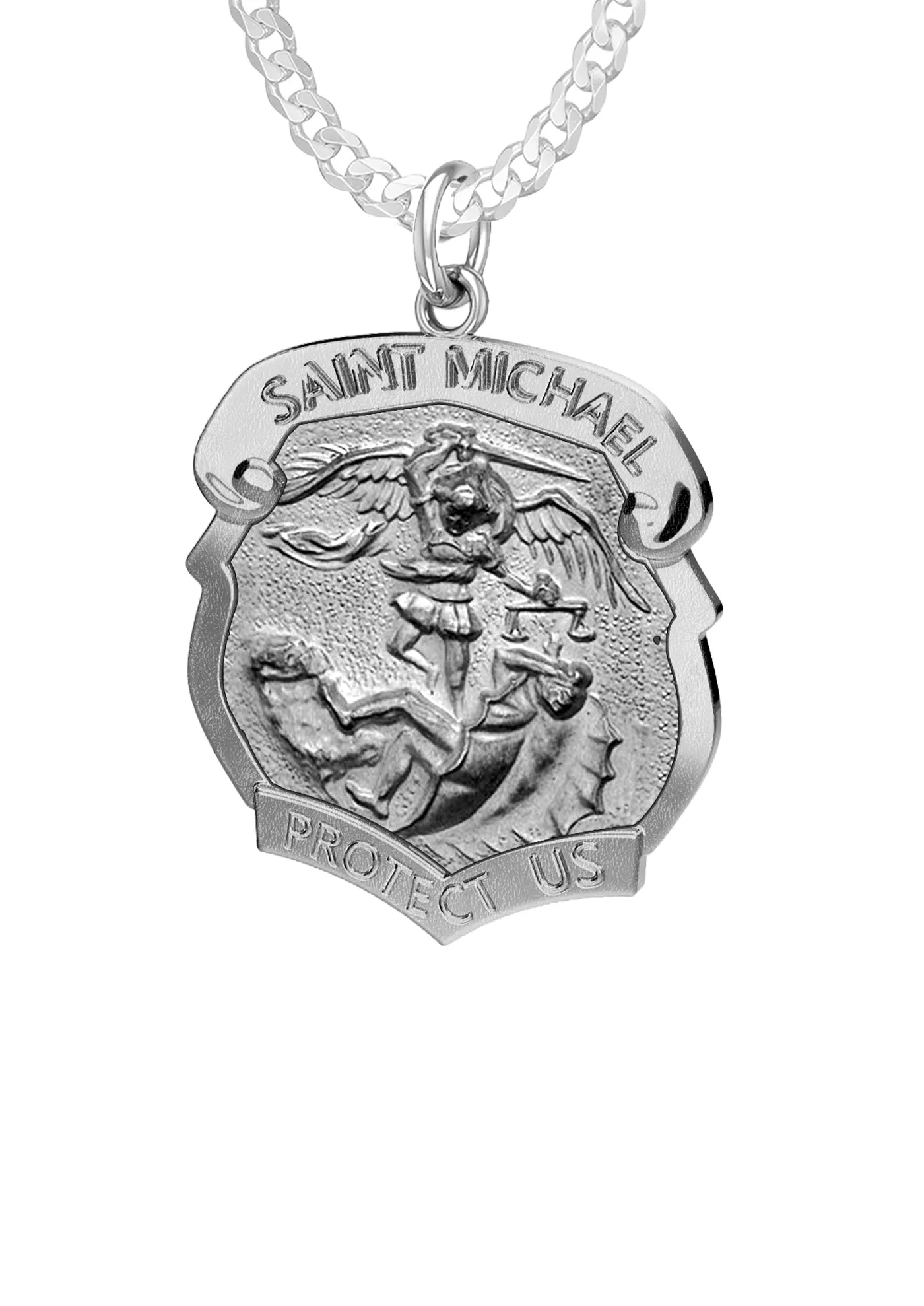 Ladies 925 Sterling Silver Saint Michael Antique Finish Shield Badge Pendant Necklace, 19mm
