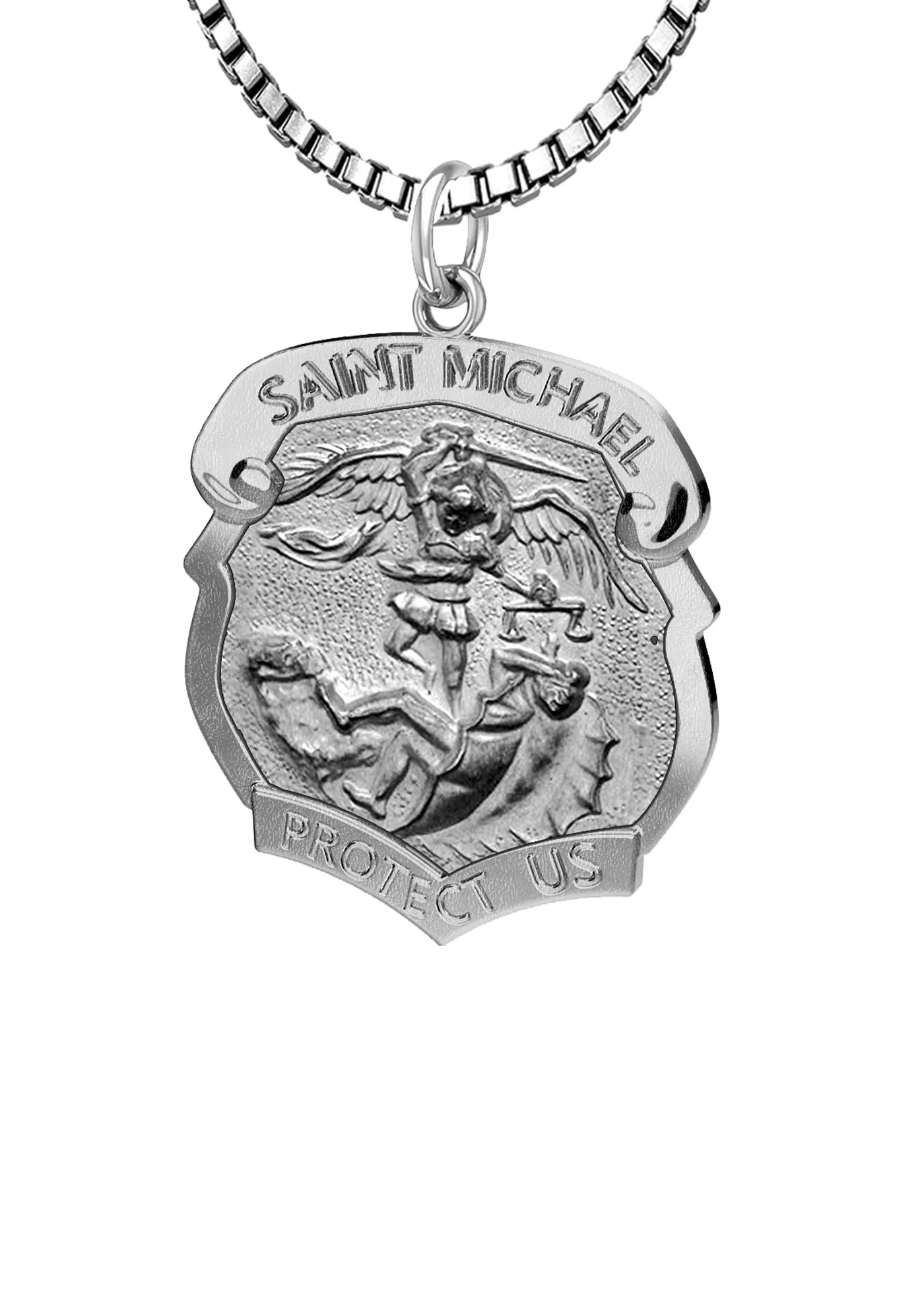 Ladies 925 Sterling Silver Saint Michael Antique Finish Shield Badge Pendant Necklace, 19mm