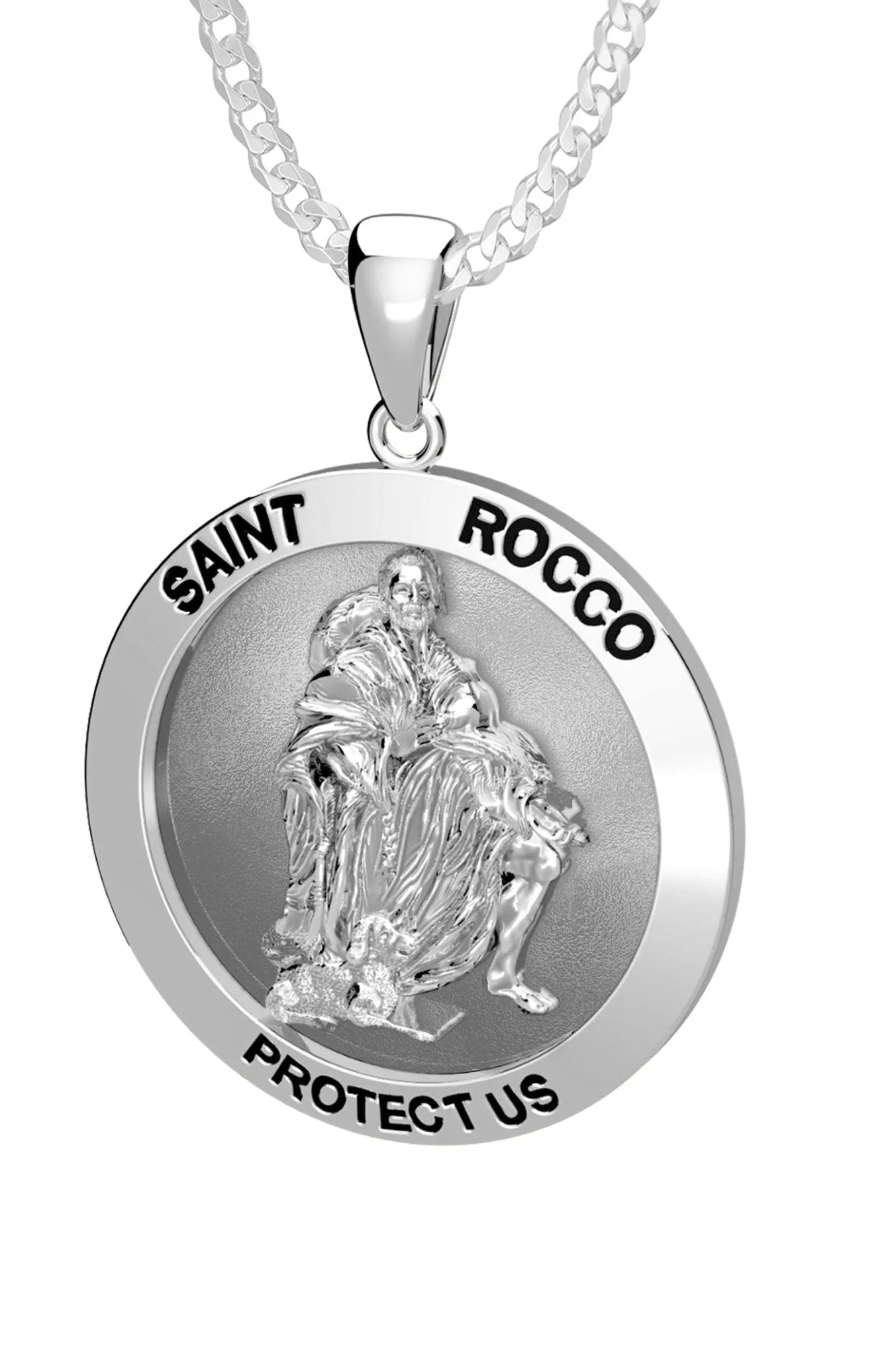 Ladies 925 Sterling Silver Saint Rocco Pendant Necklace, 18mm or  22mm