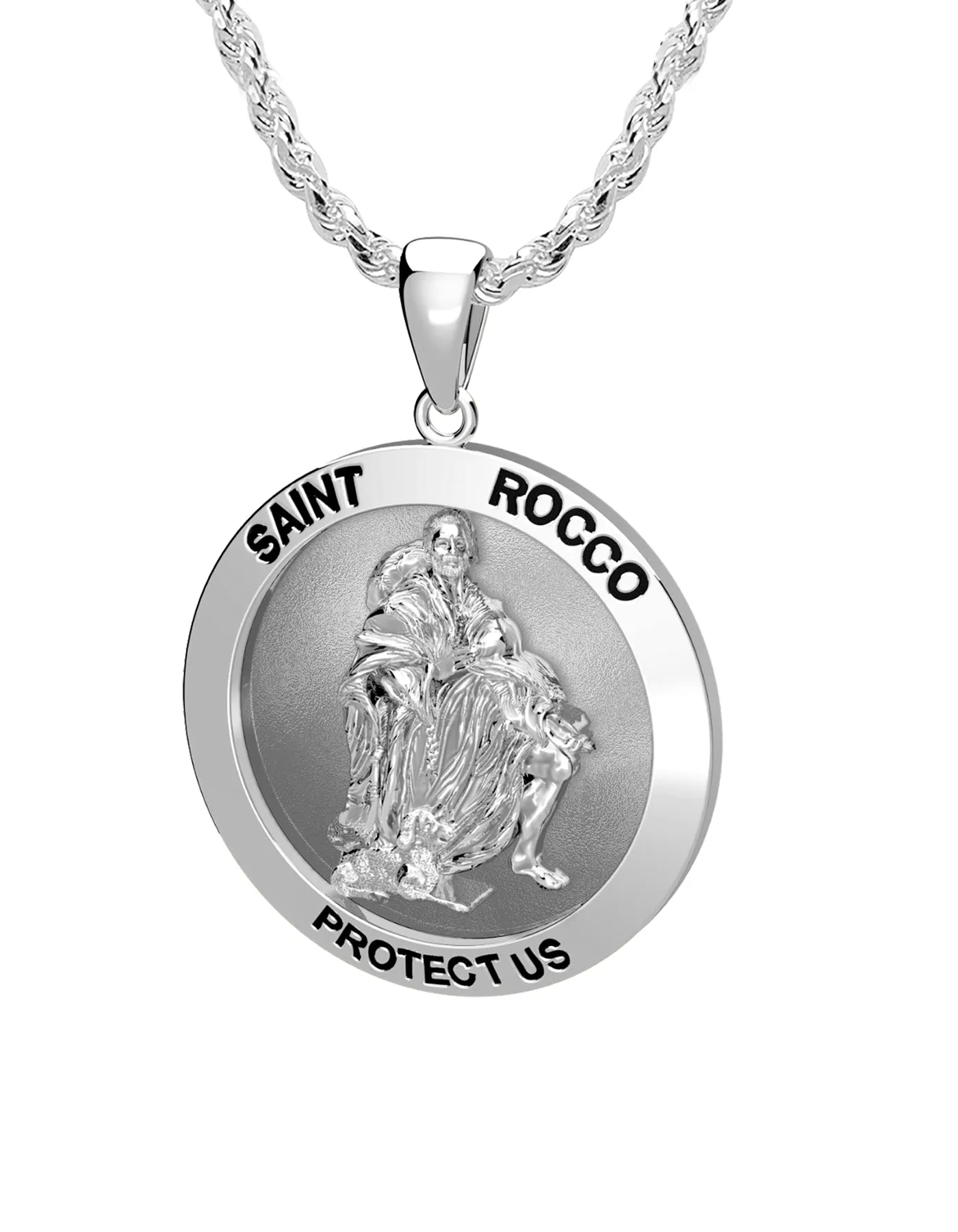 Ladies 925 Sterling Silver Saint Rocco Pendant Necklace, 18mm or  22mm