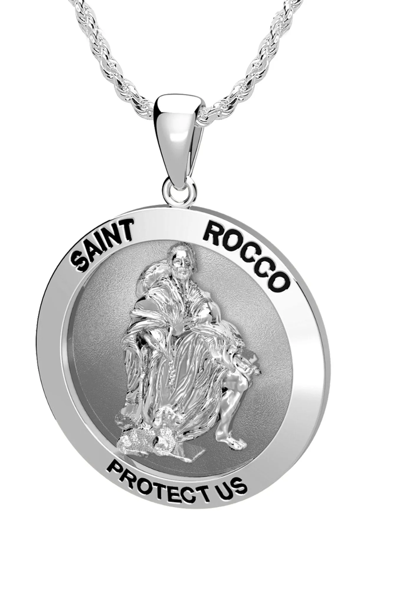 Ladies 925 Sterling Silver Saint Rocco Pendant Necklace, 18mm or  22mm