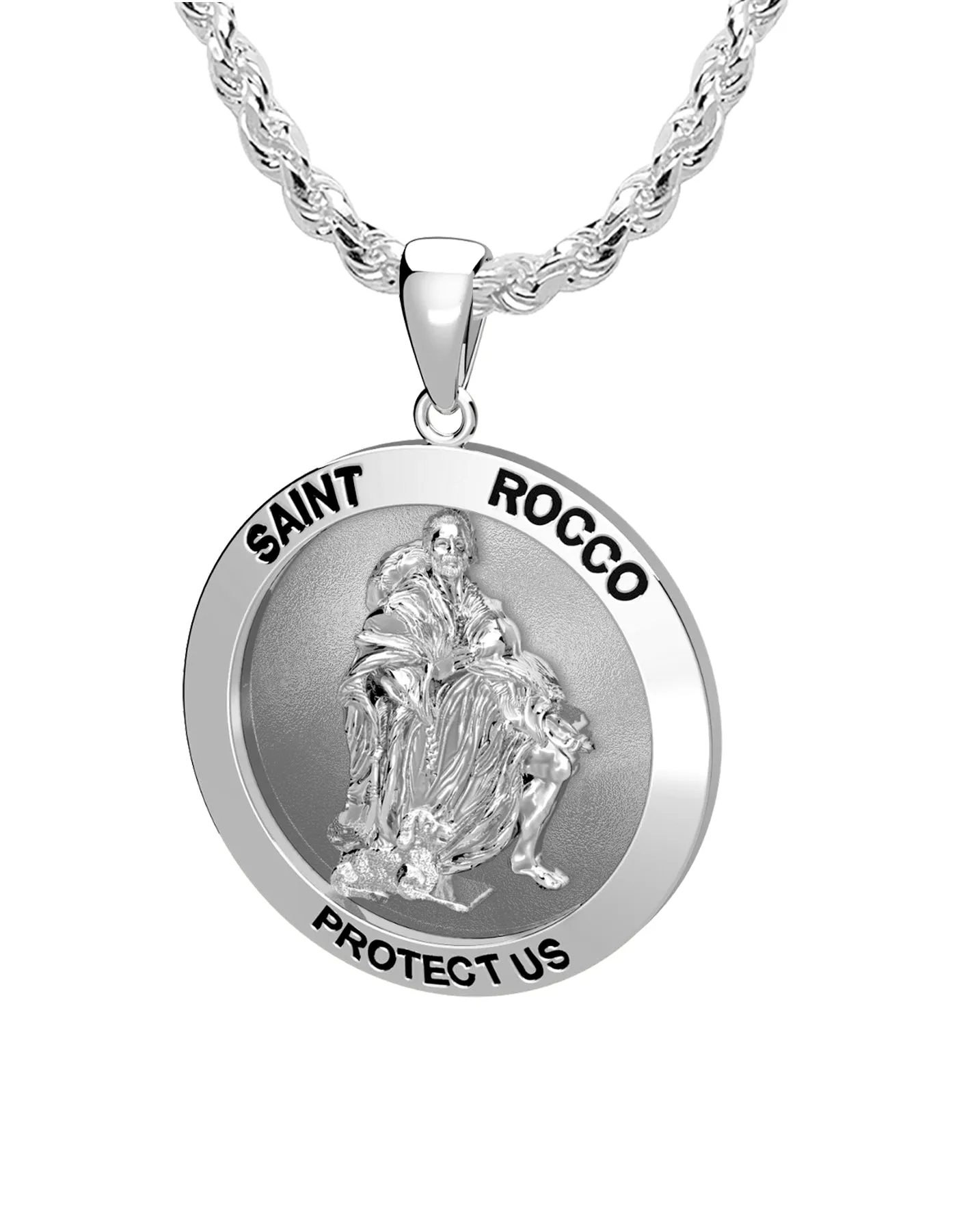 Ladies 925 Sterling Silver Saint Rocco Pendant Necklace, 18mm or  22mm